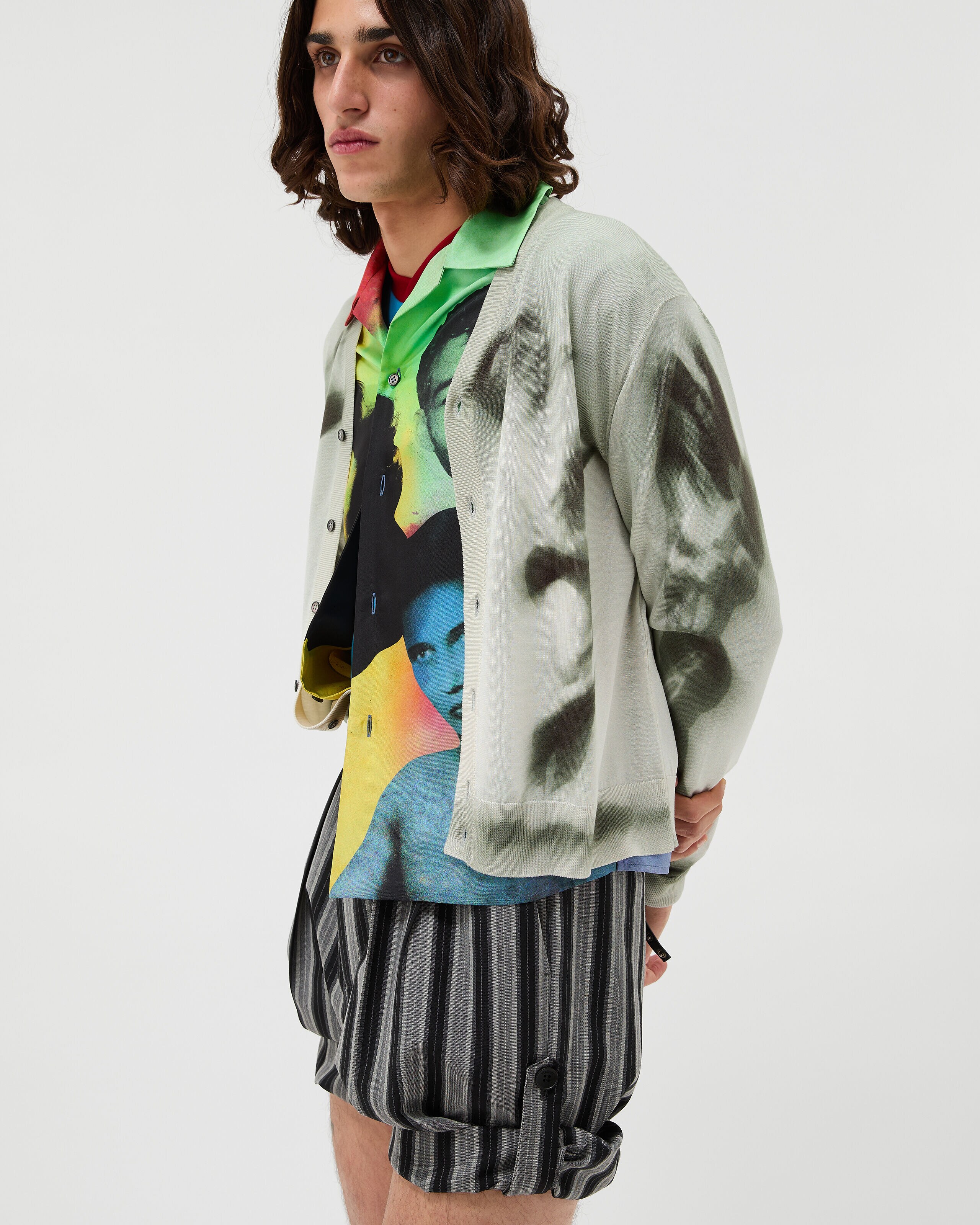 Printed Silk Knit Cardigan Gray | VERSACE US