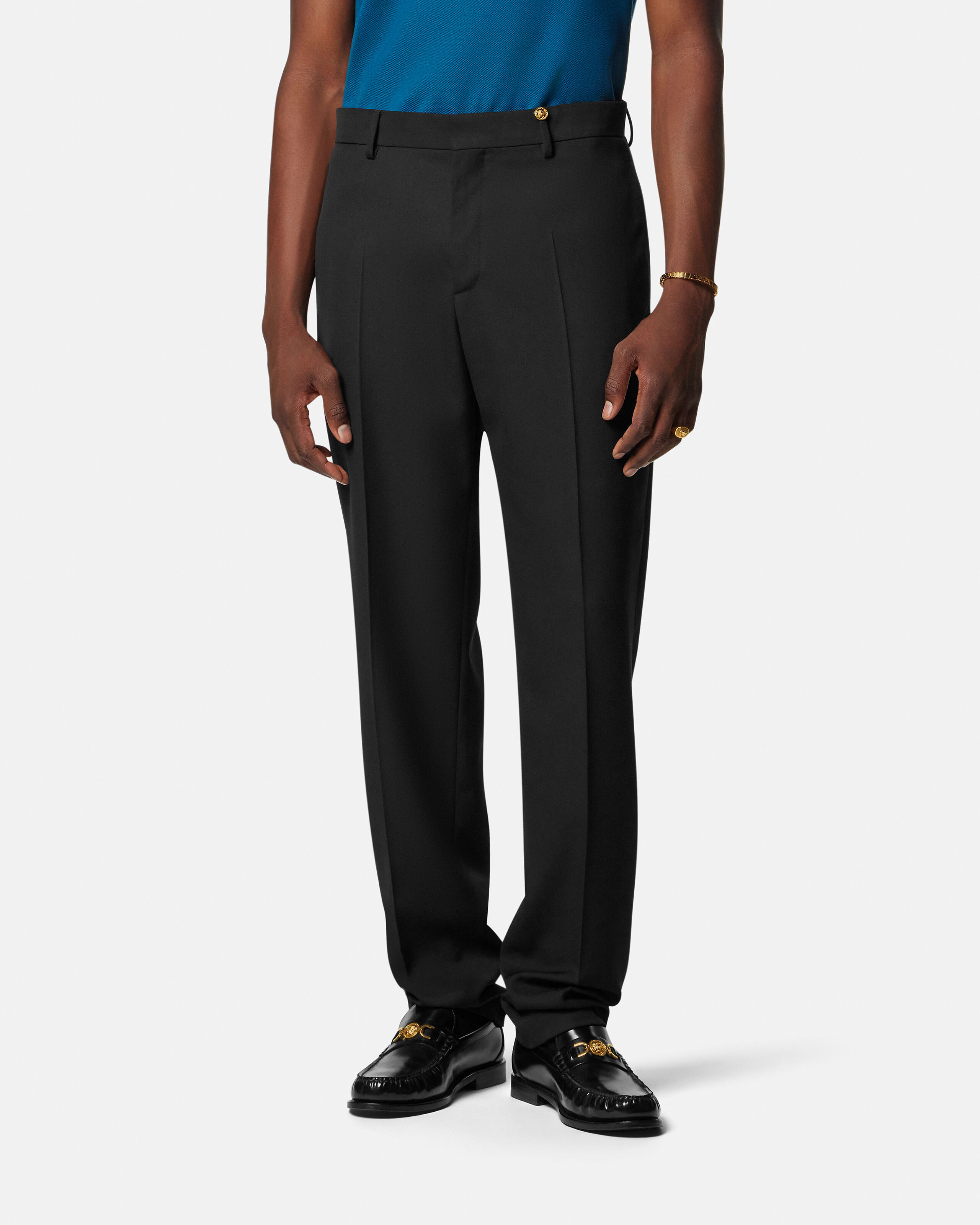 Wool Tapered Formal Pants Black | VERSACE