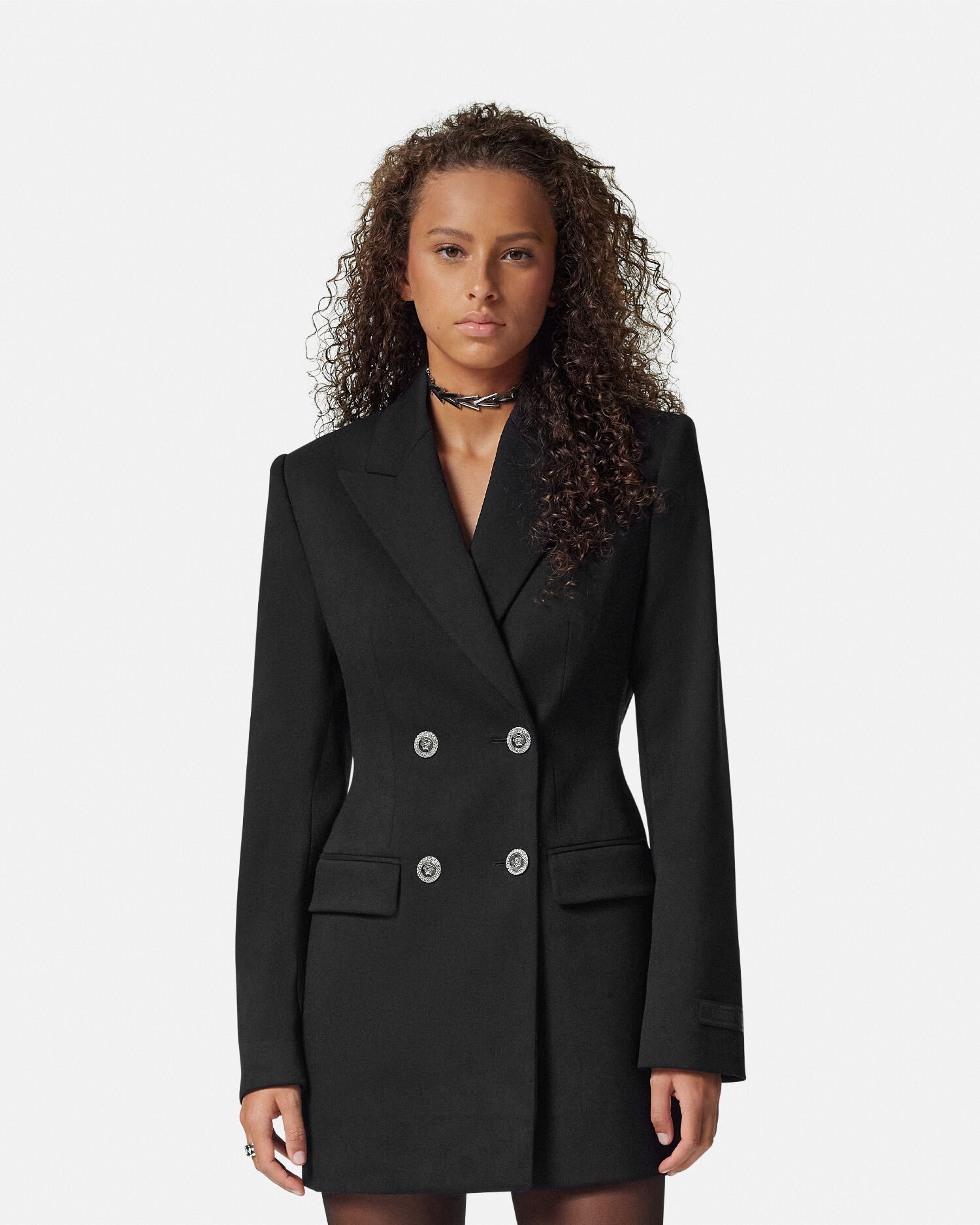 Versace Metal Mesh Wool Blazer Dress female Black 42
