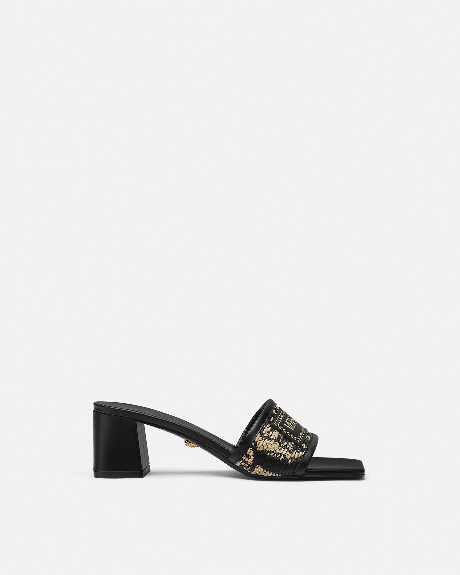 Theia Barocco Raffia Mules 55 mm Black Print VERSACE UK
