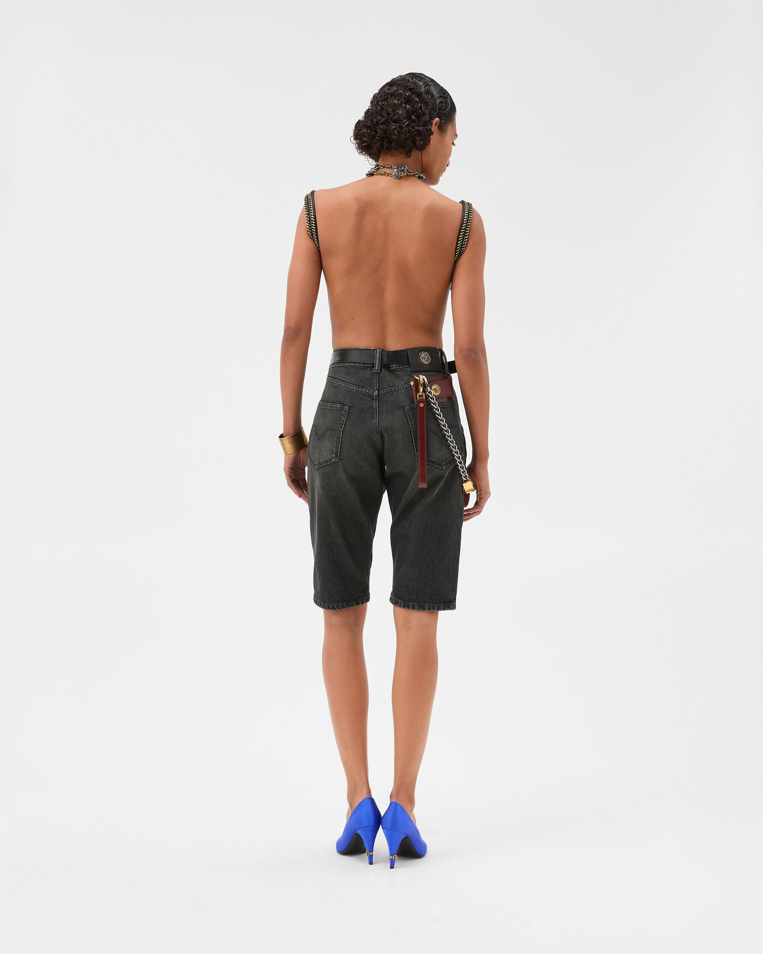 Embroidered Short Jeans Black | VERSACE US