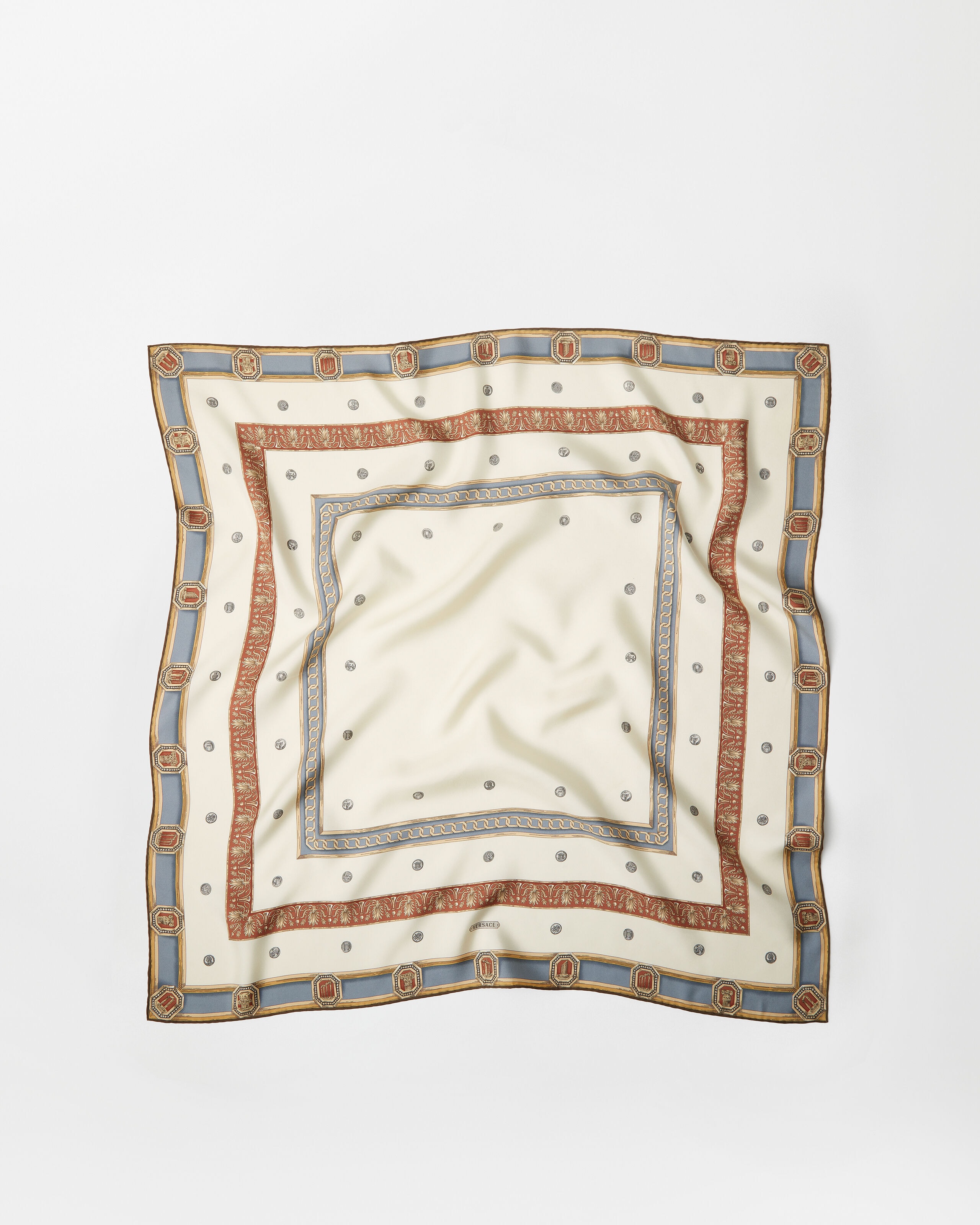 Printed Silk Twill Scarf 90 cm White,Print | VERSACE US