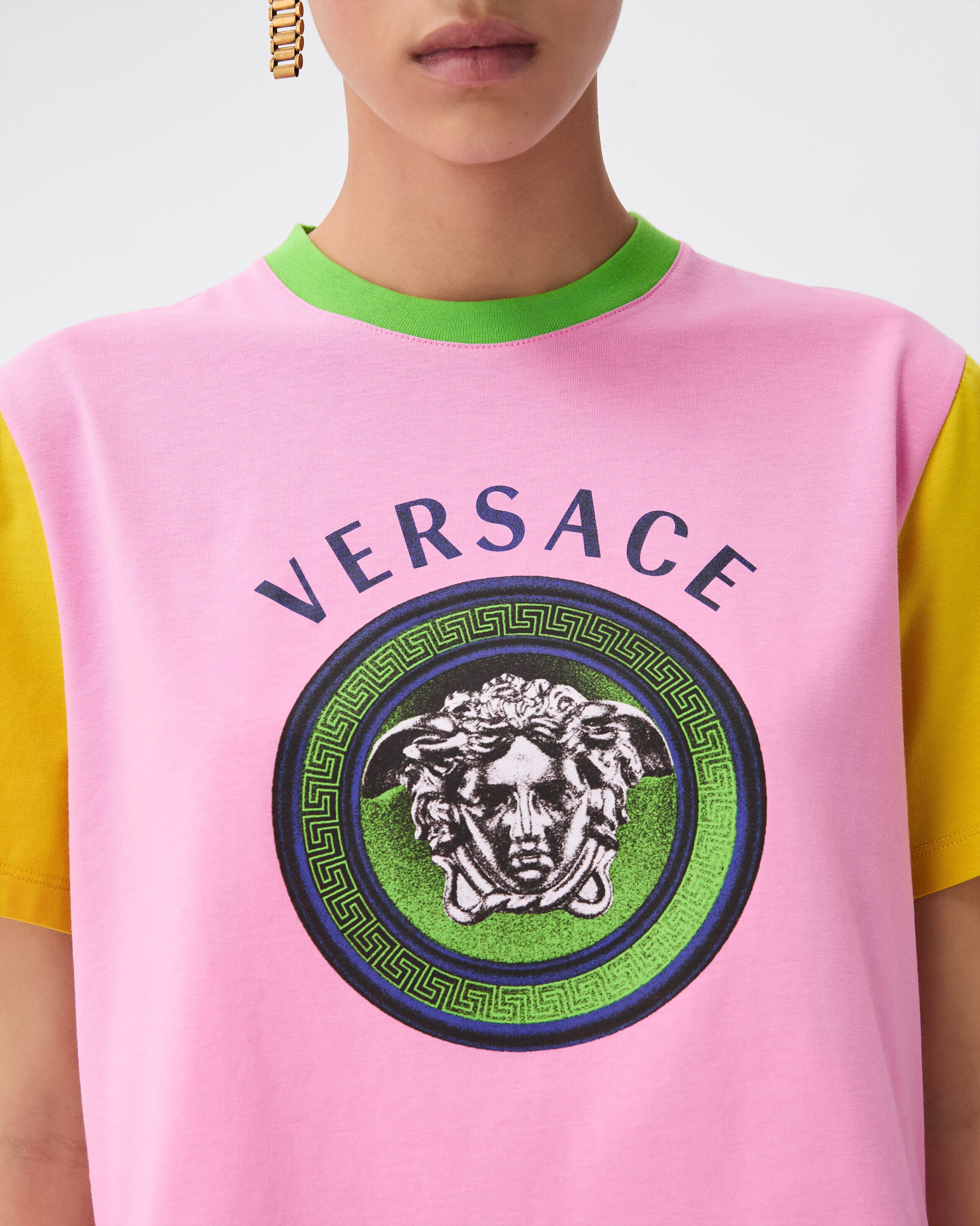 Printed Cotton-Jersey T-Shirt Pink | VERSACE US