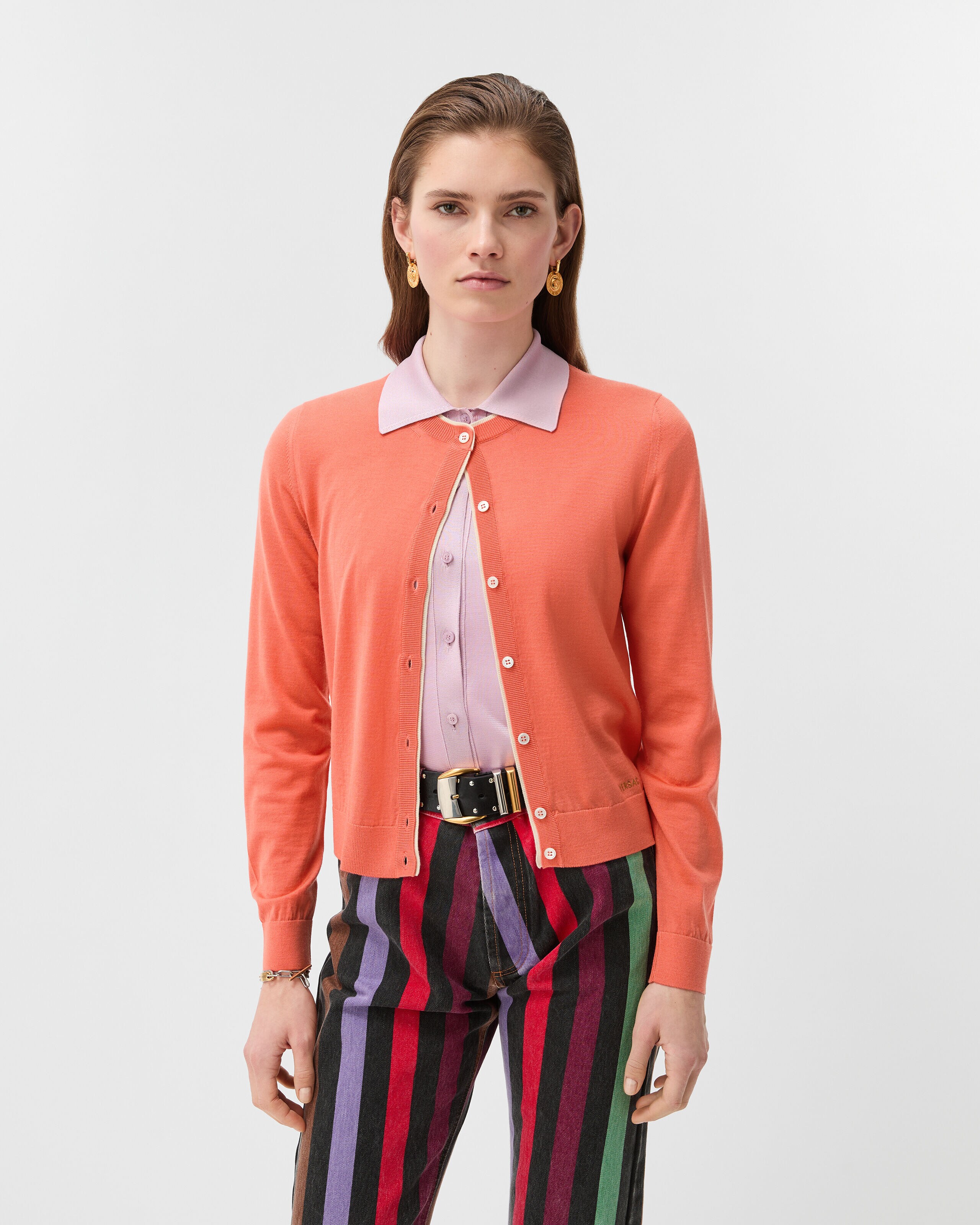 Embroidered Wool Knit Cardigan | VERSACE US
