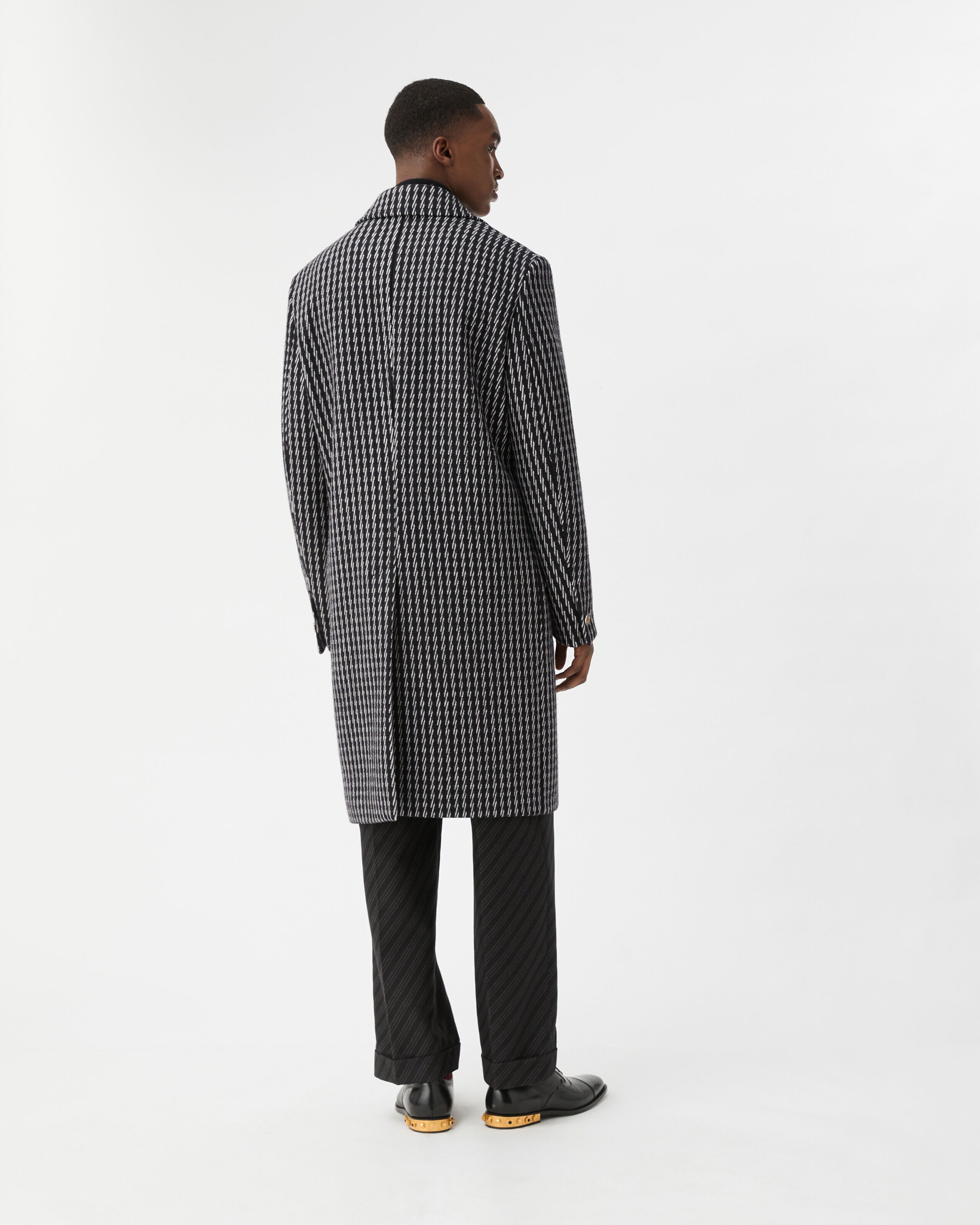 Jacquard Wool & Cashmere Coat Gray | VERSACE US