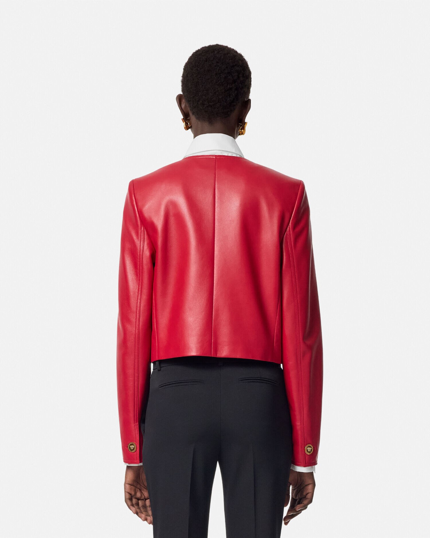Versace red leather jacket hot sale