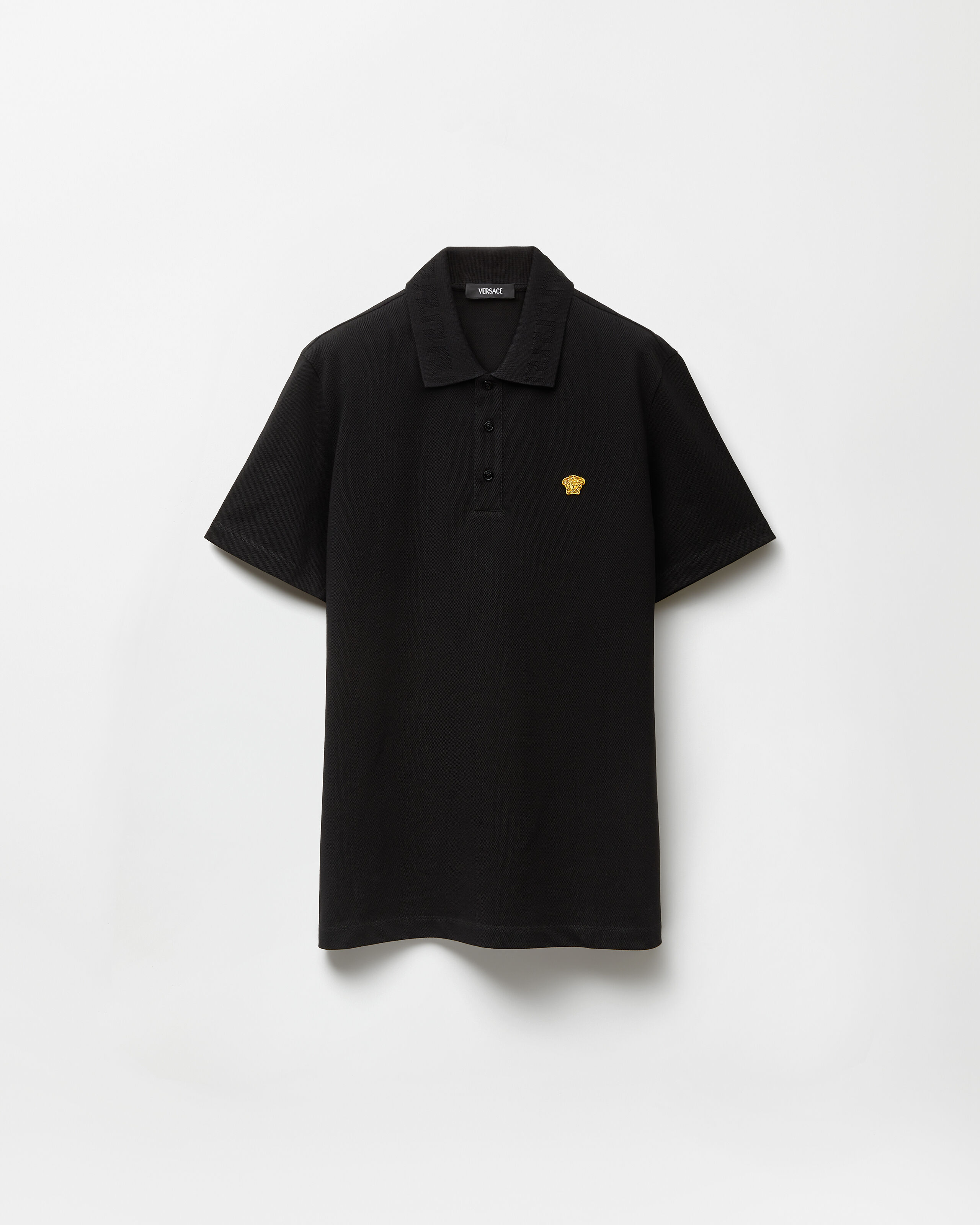Embroidered Cotton Piqué Polo Black | VERSACE US