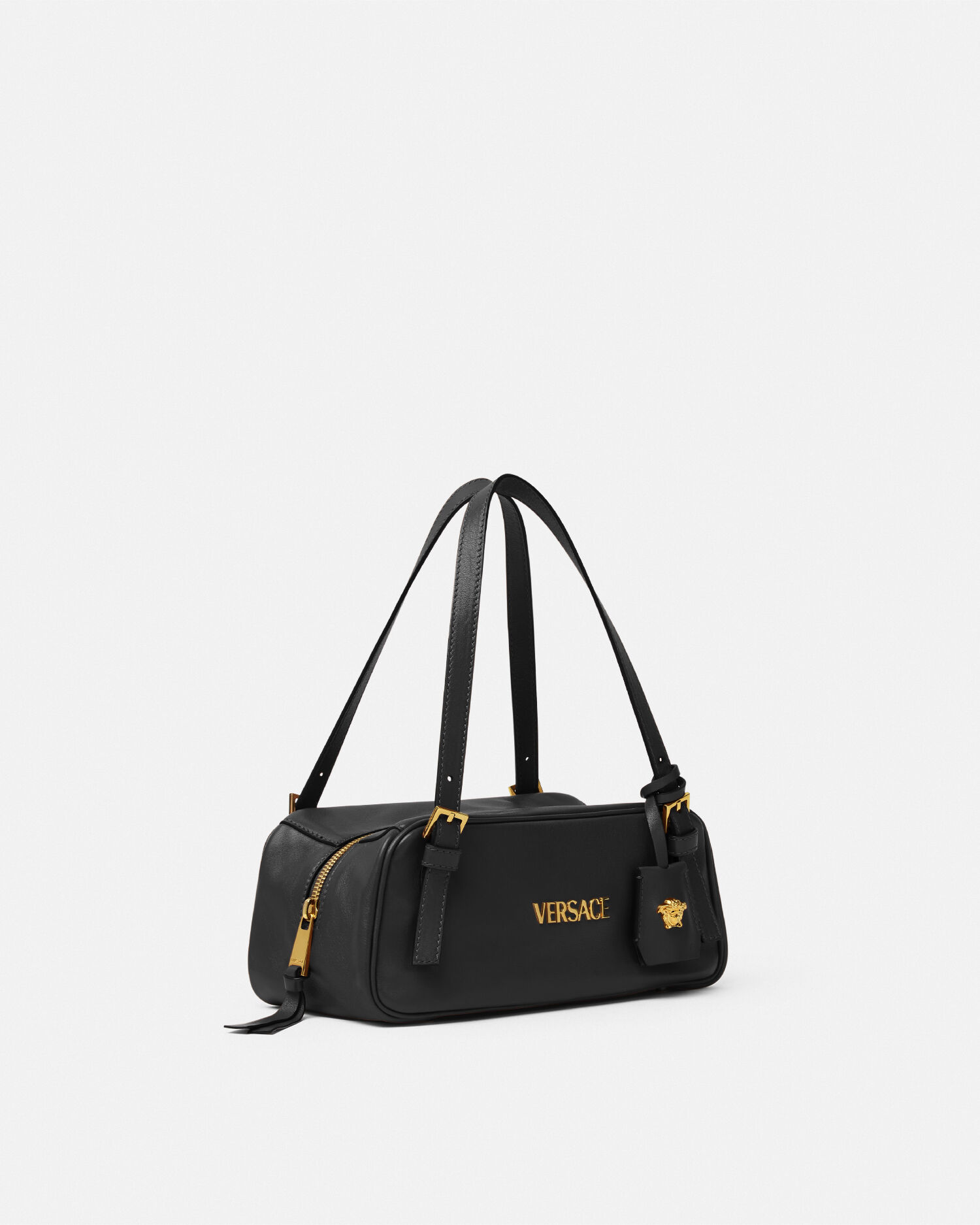 Versace Tag Nappa Bowling Bag Black,Gold | VERSACE US