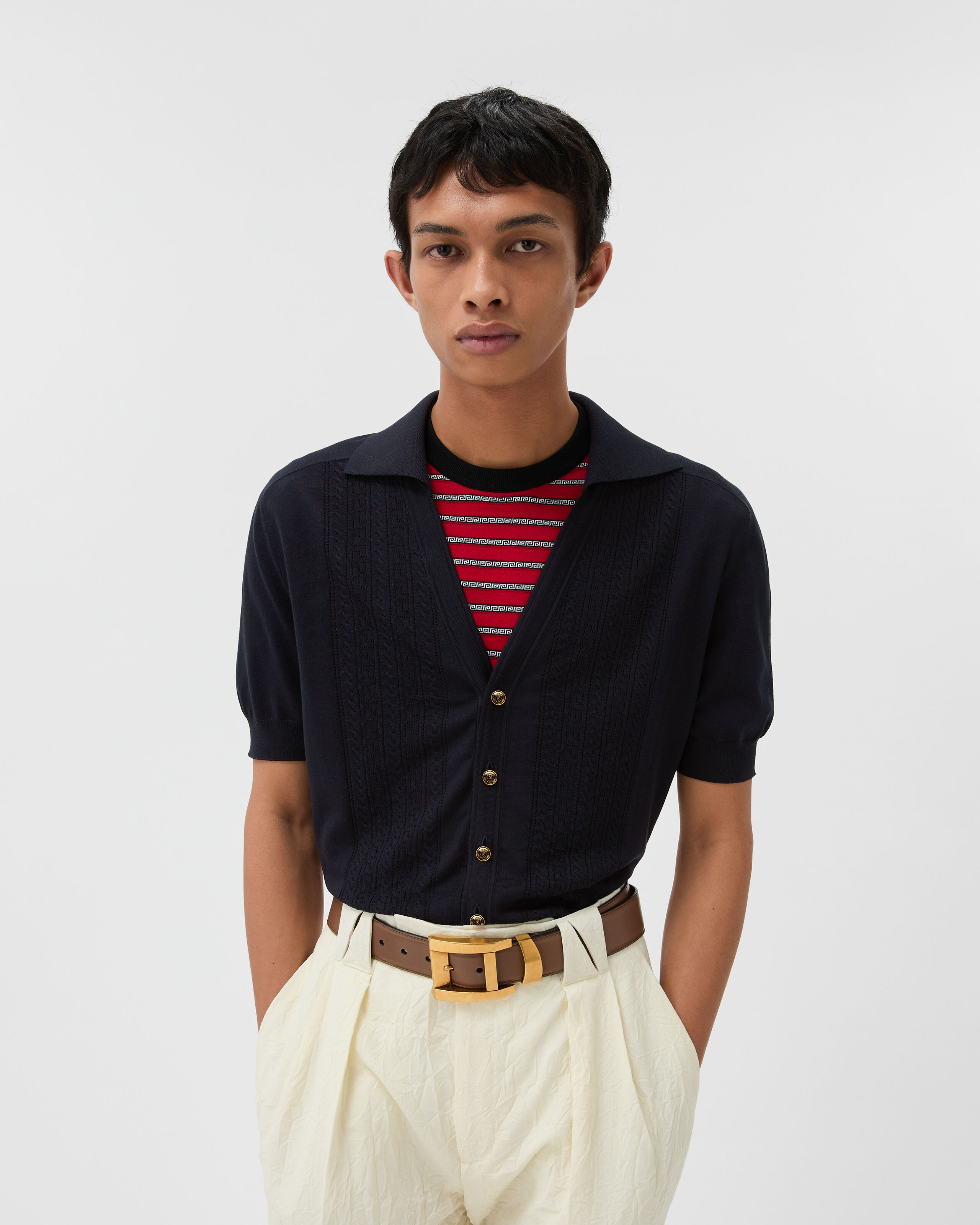 Silk-Cotton Knit Polo Blue | VERSACE