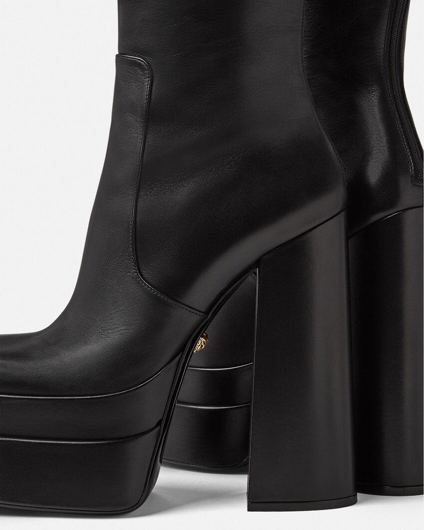 versace leather platform knee high boots