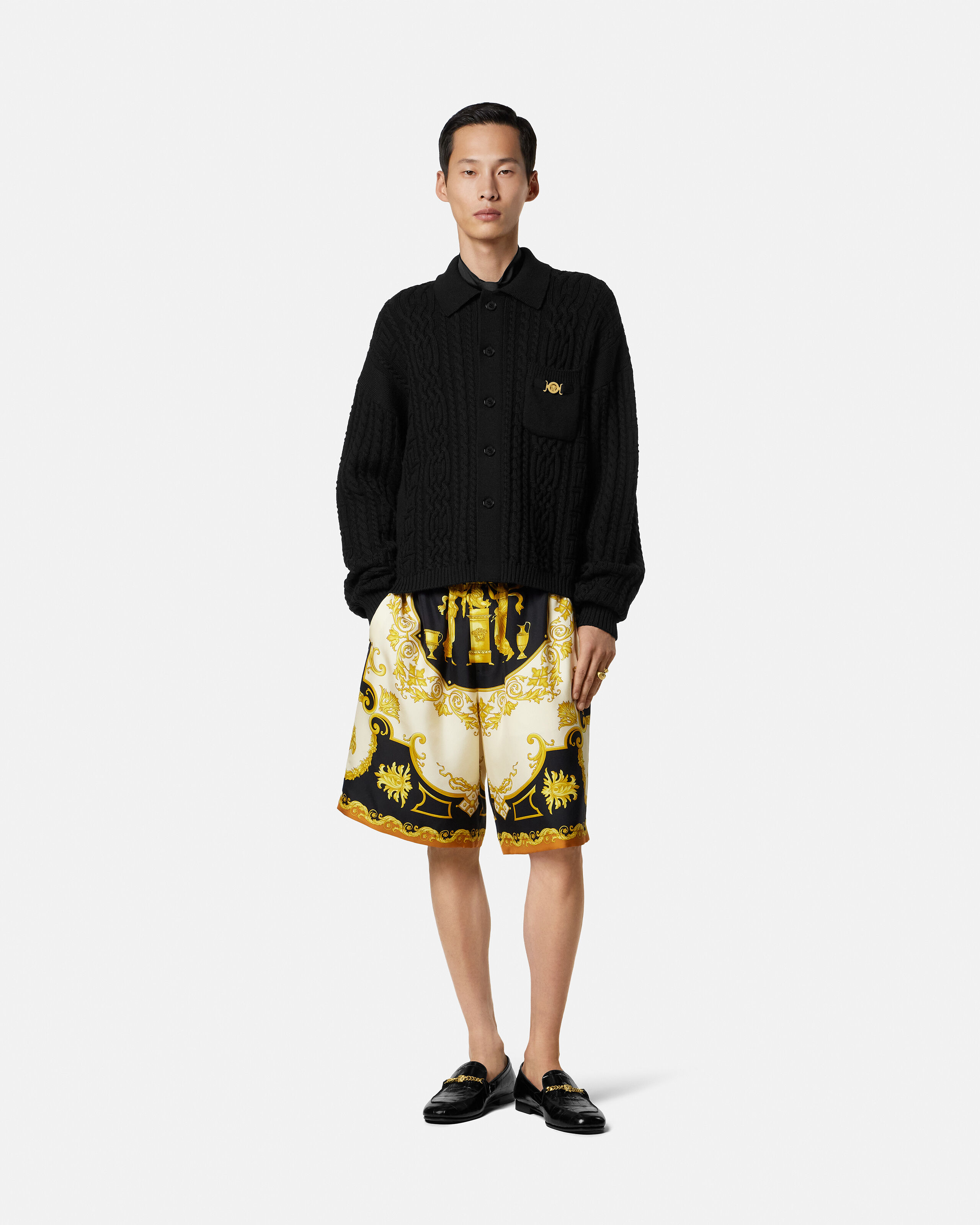 Mixed-Stitch Wool Knit Sweater | VERSACE US