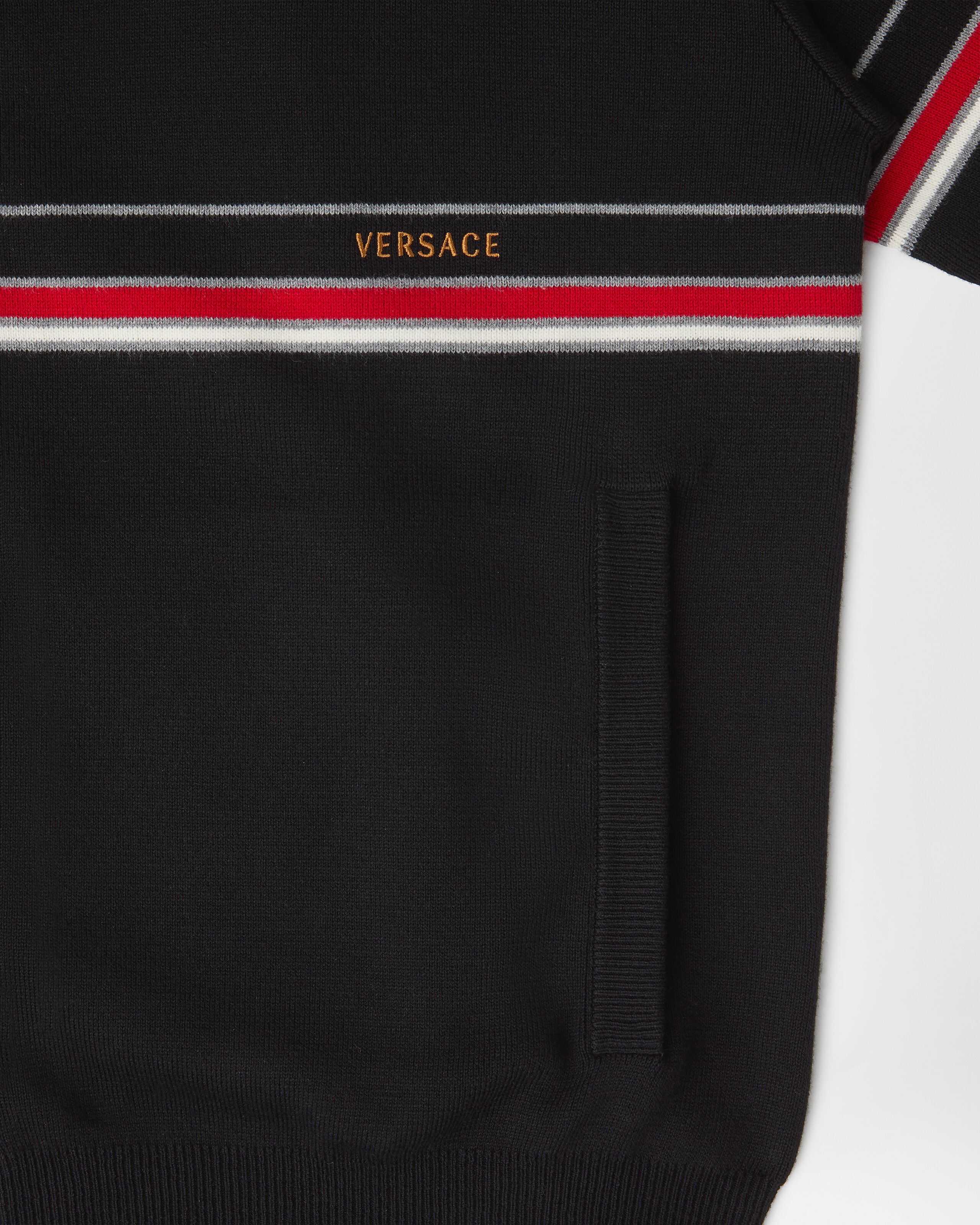 Embroidered-Logo Cotton Knit Zip Cardigan Black | VERSACE