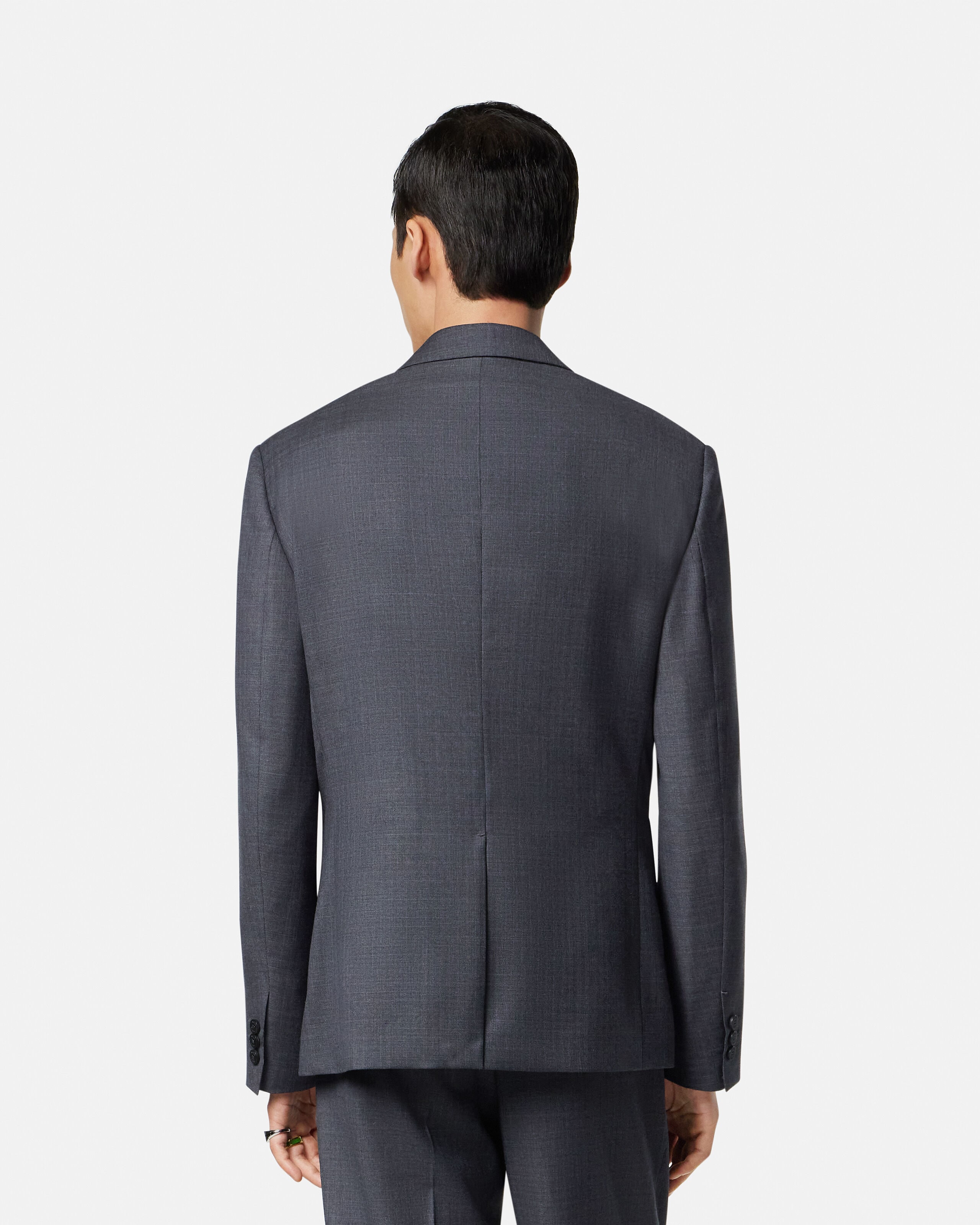 Micro-Checked Wool Blazer Gray | VERSACE US