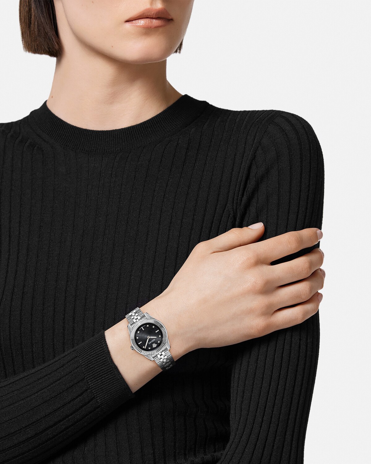 Greca Time Diamond Watch Black+Silver 5