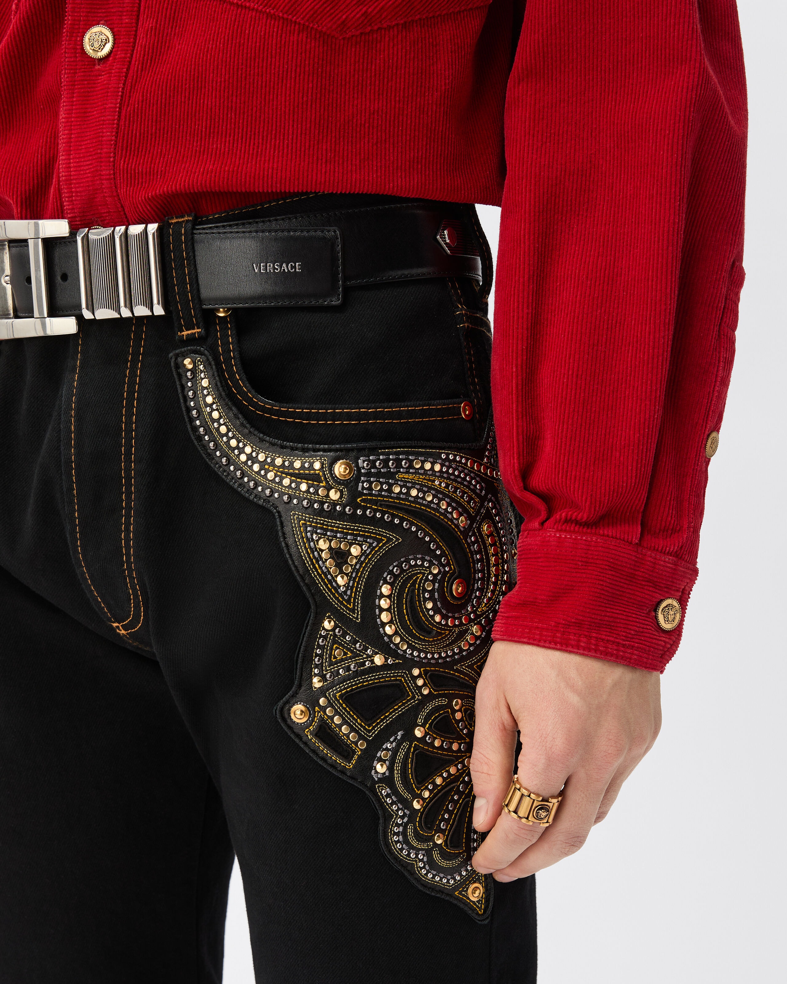 Embroidered Straight Jeans | VERSACE US
