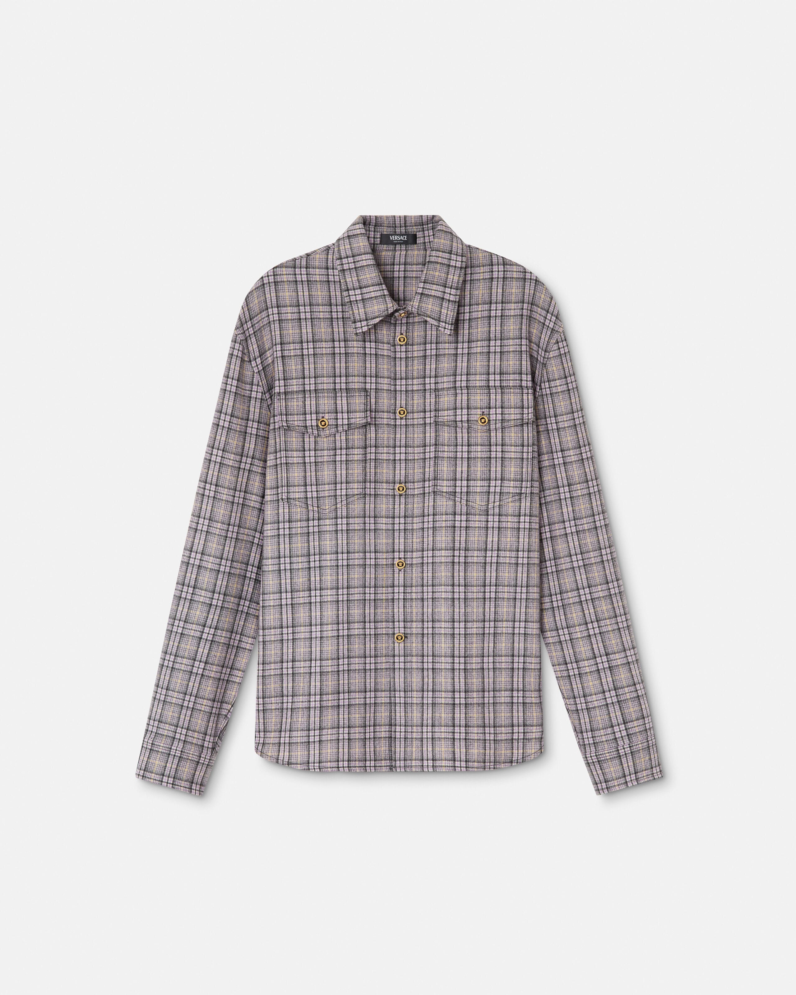 Checked Wool Flannel Shirt Yellow,Purple | VERSACE US
