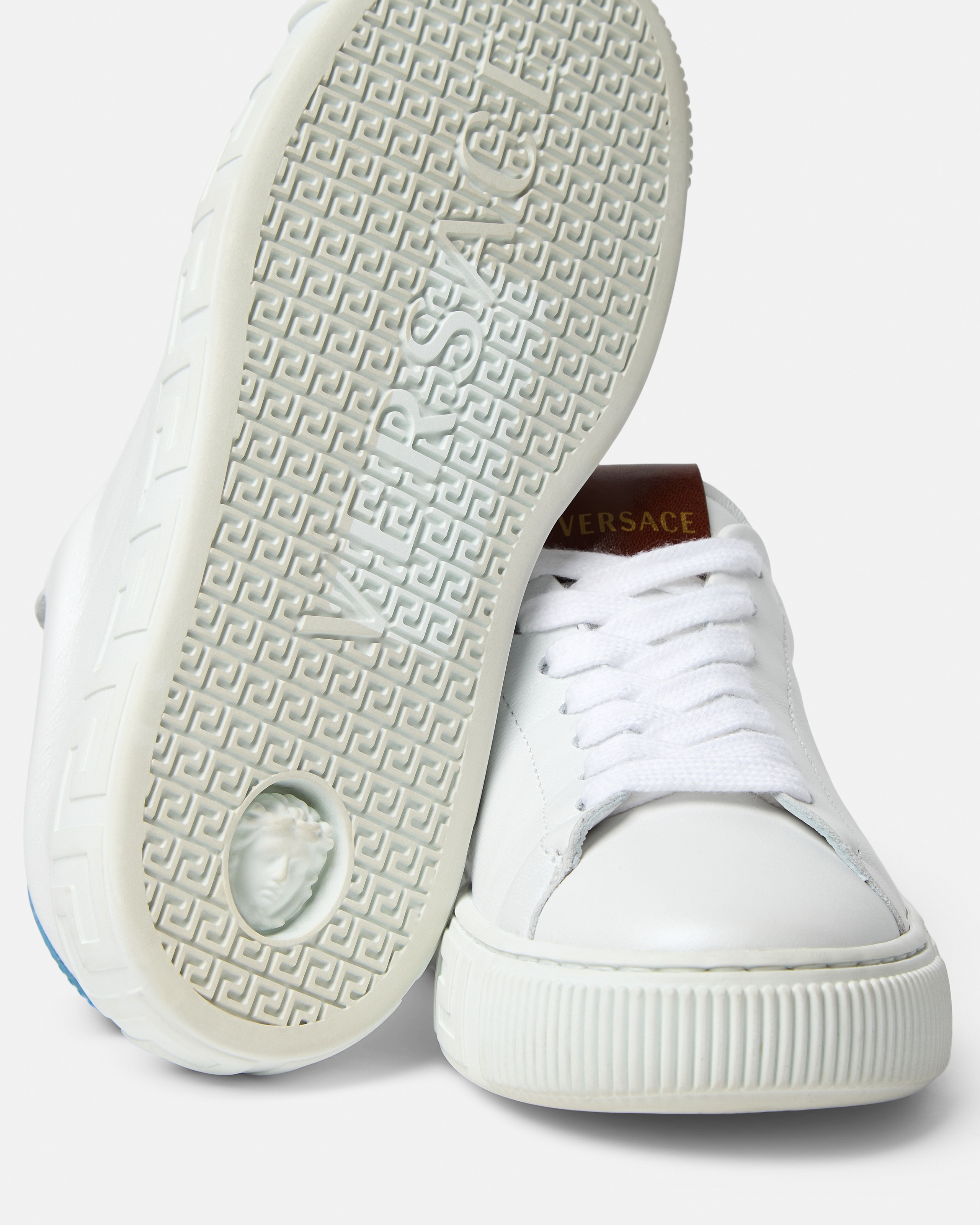 Versace Kids Greca Leather Sneakers In Multi