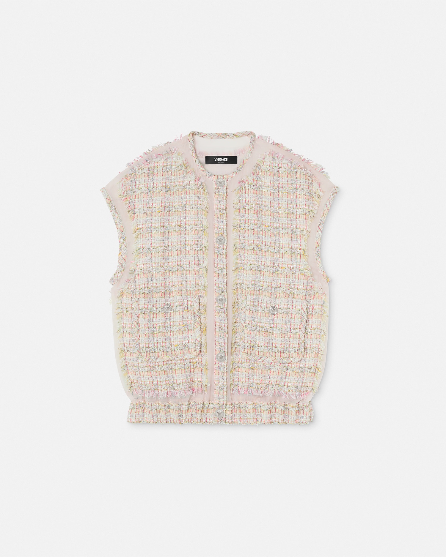 Versace Fancy Metallic Tweed Vest In Rose Clair