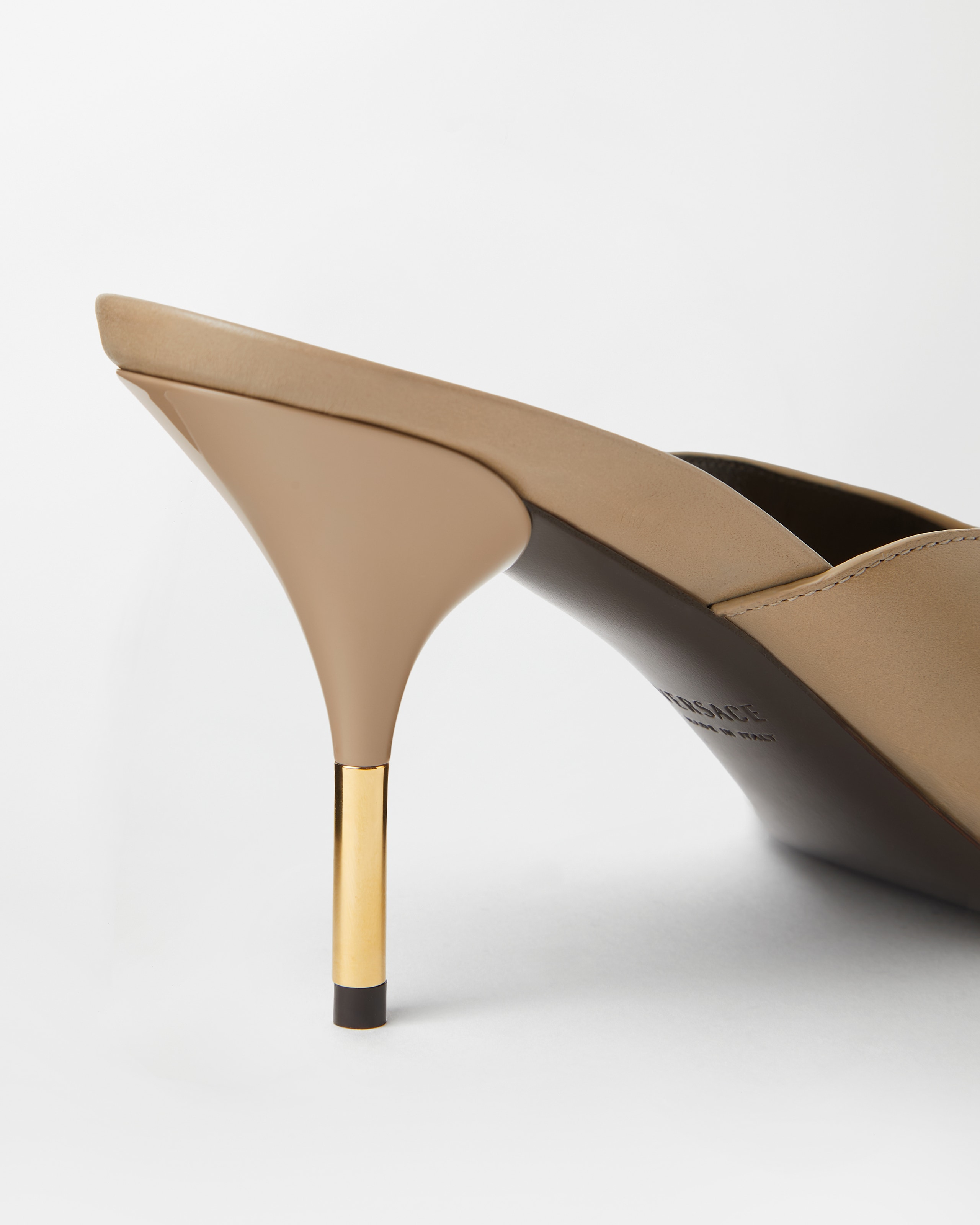 Nyx Leather Mules 80 mm Beige | VERSACE US
