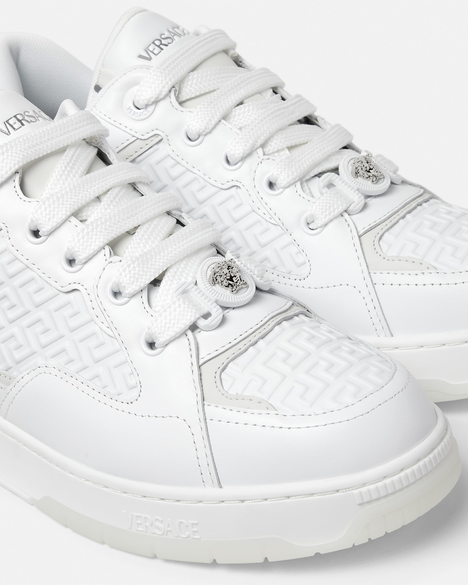 Biggie Basket Leather Sneakers White | VERSACE US