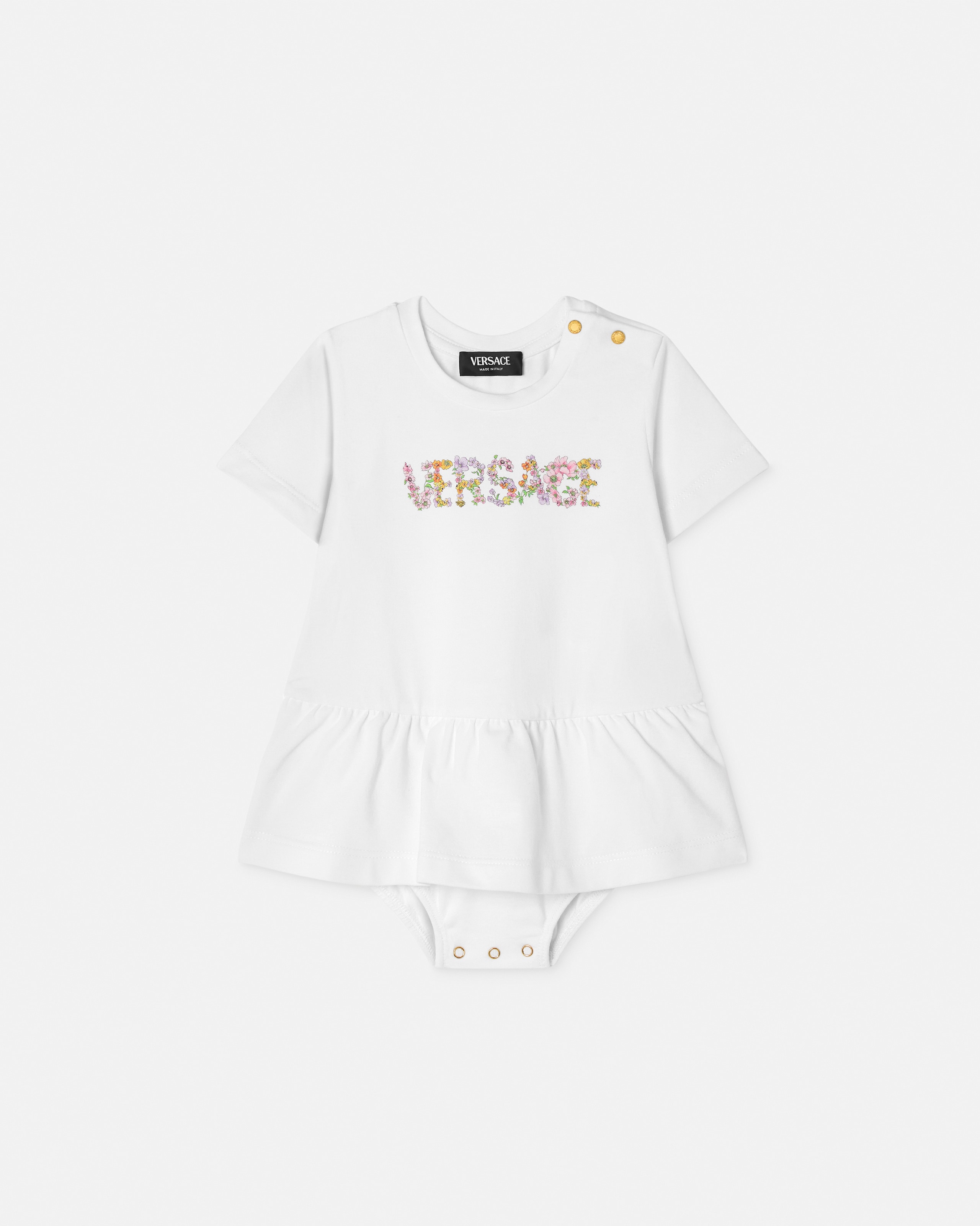Versace Robe T-shirt En Jersey De Coton Imprimé Baby In White