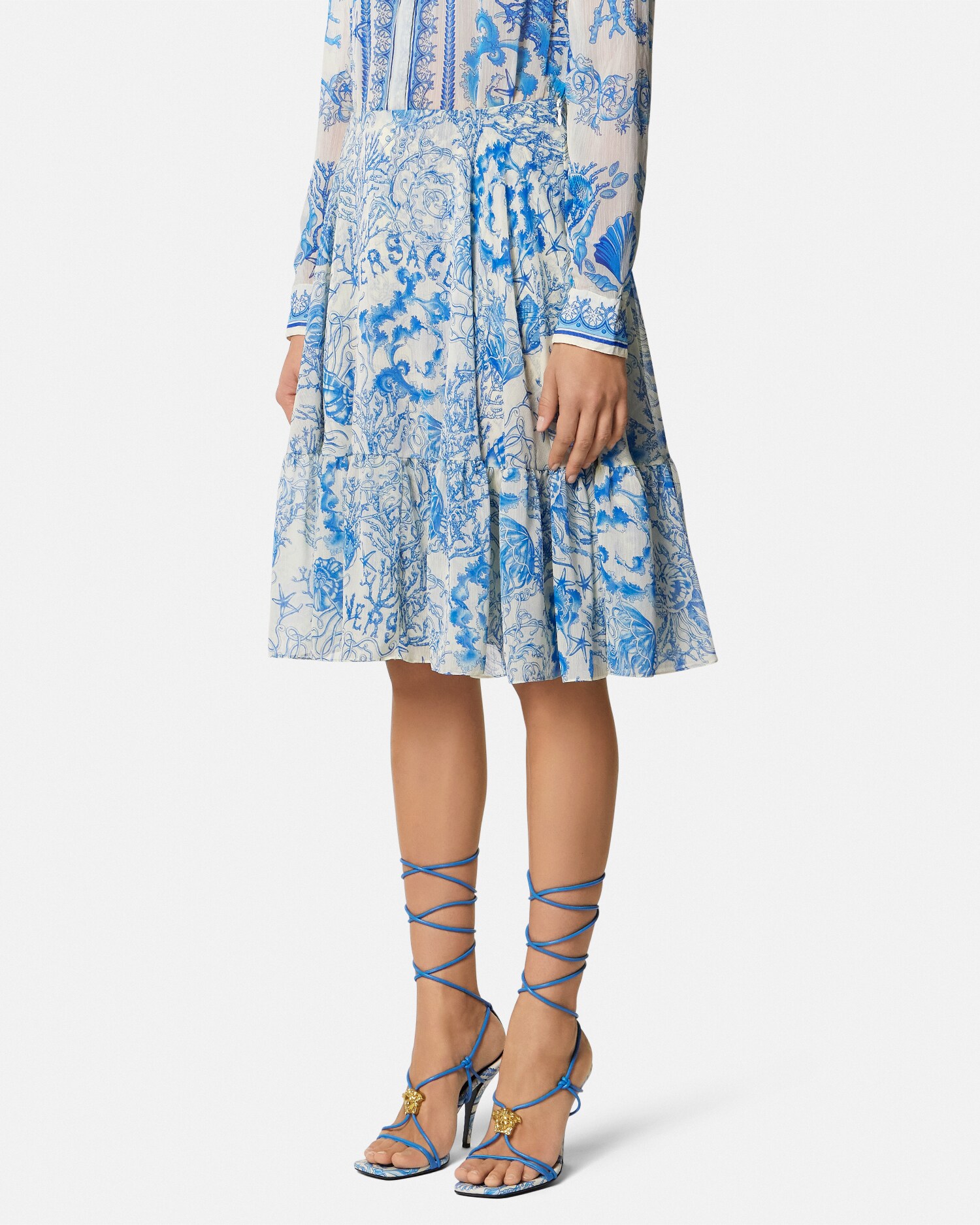 Underwater Barocco Crêpe Flowy Midi Skirt