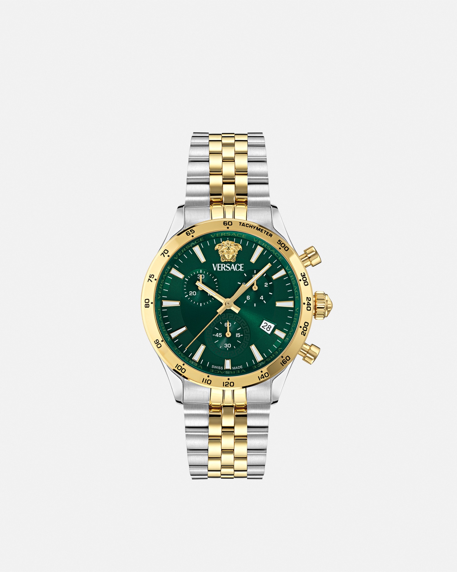 Versace Hellenyium Chrono Petite Watch In Silver+gold