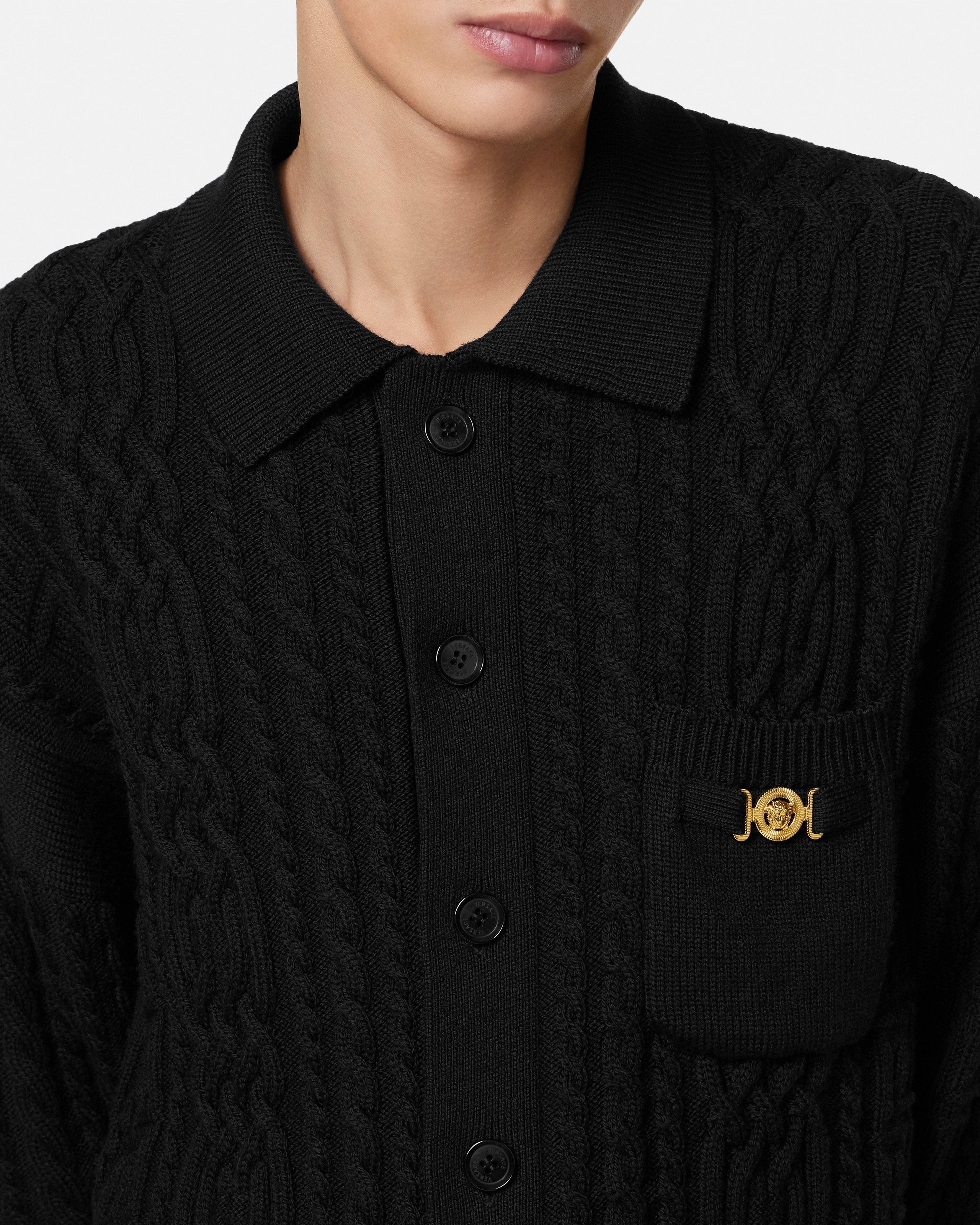 Mixed-Stitch Wool Knit Sweater