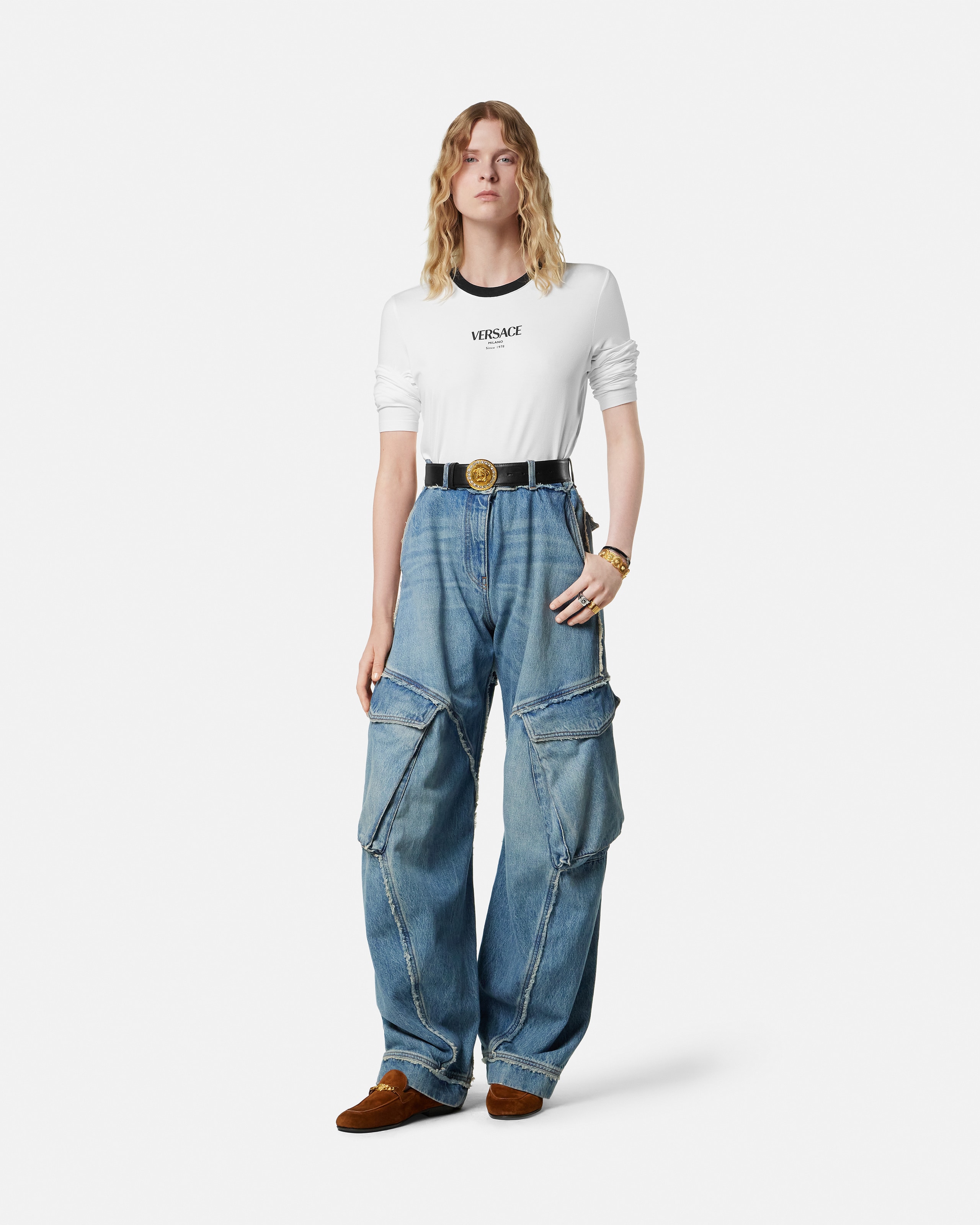 Versace Stretch Viscose-jersey T-shirt In White