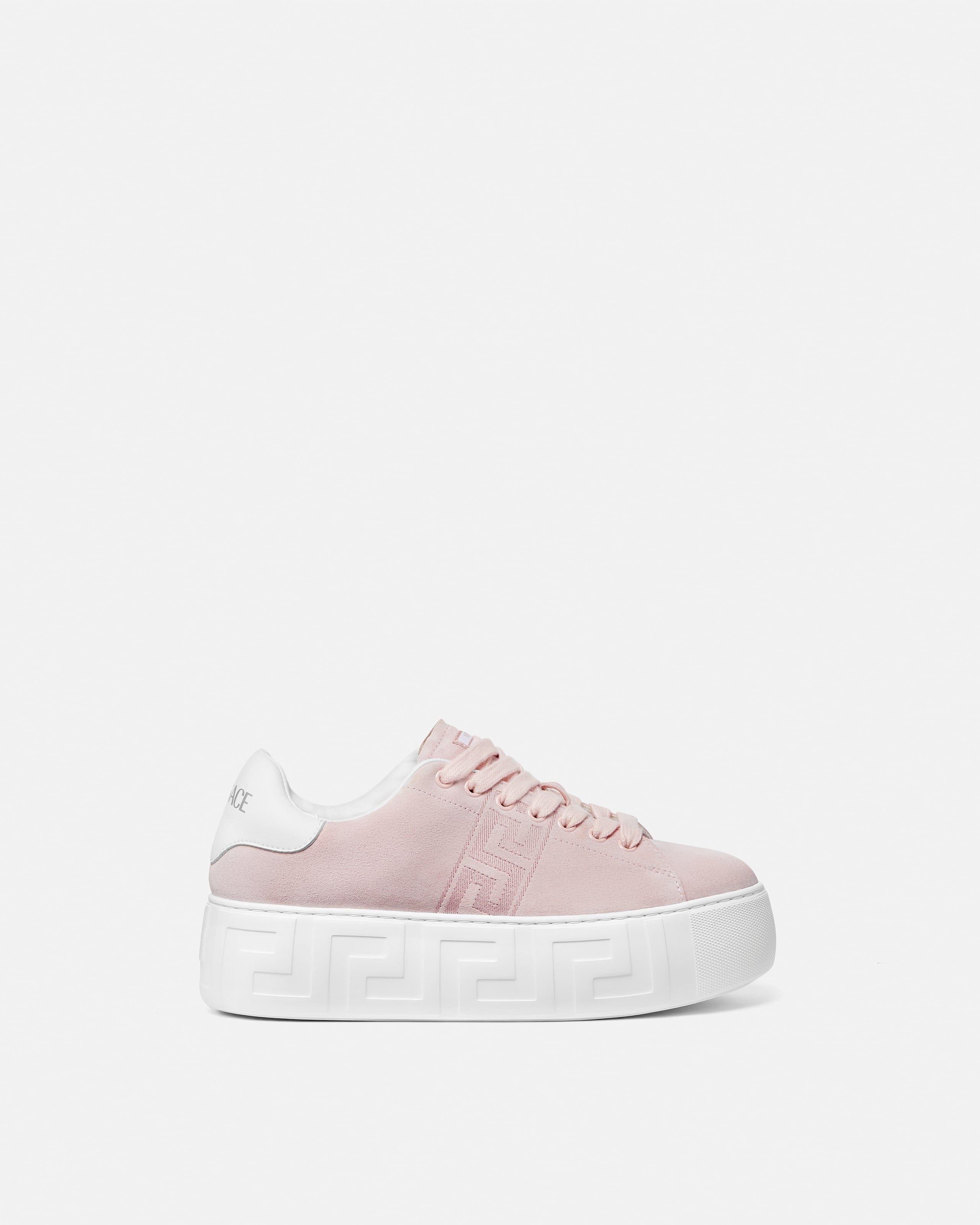 Versace La Greca Baskets En Daim À Plateforme In Pink