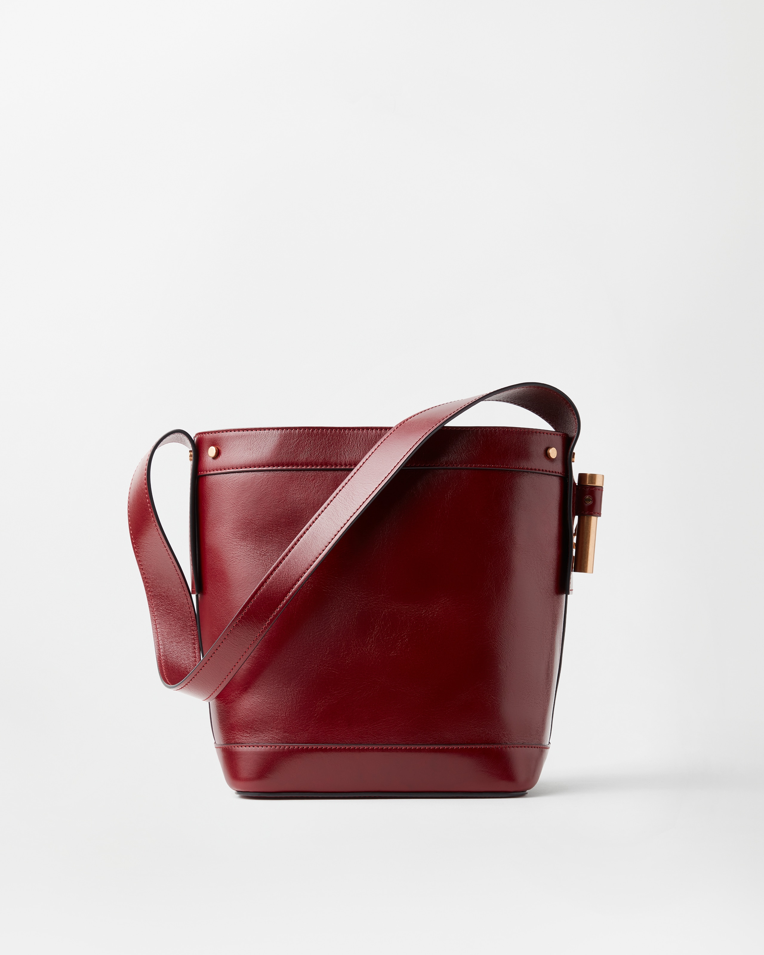 Pivot Small Leather Bucket Bag Red | VERSACE US