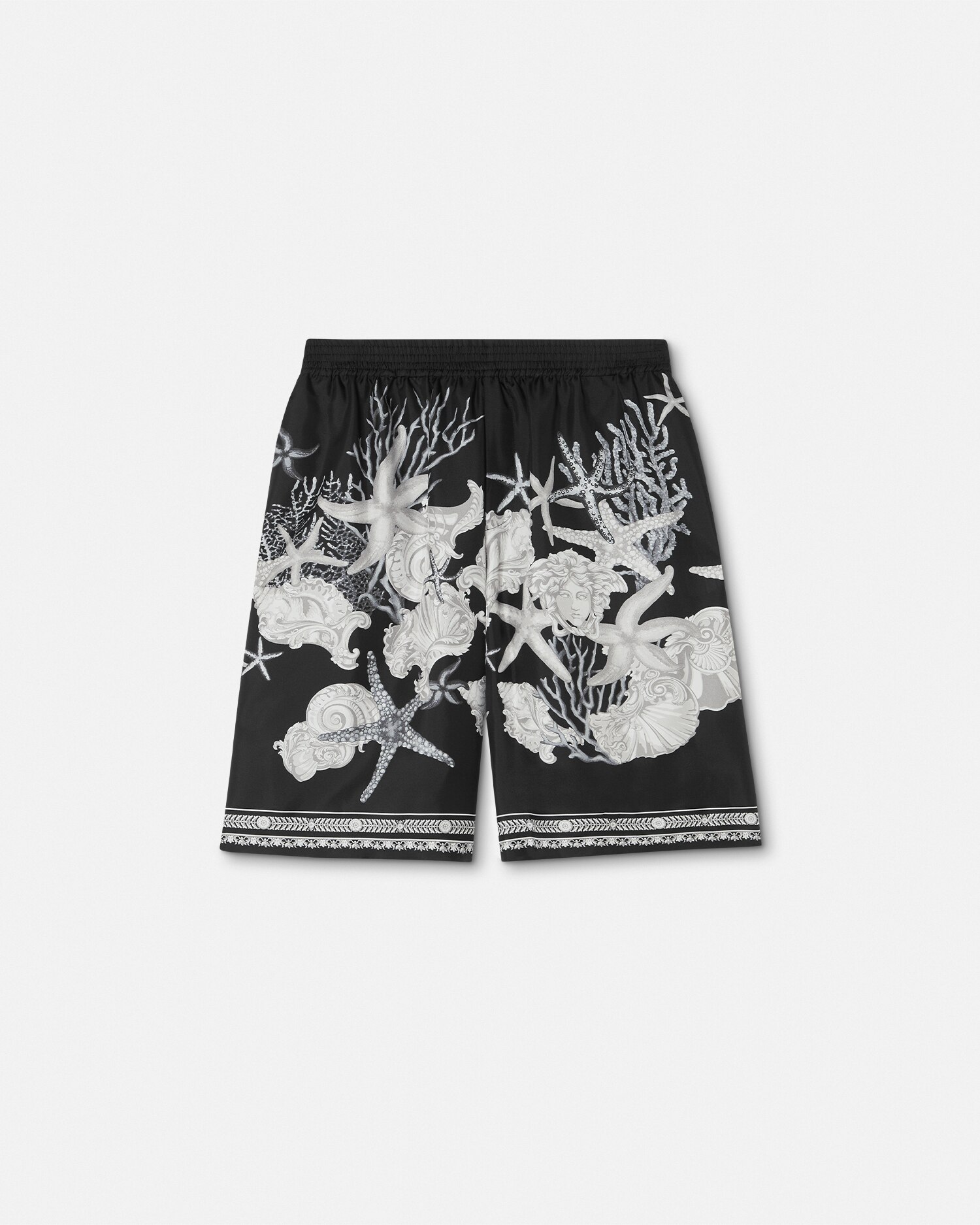 Versace Barocco Sea Silk Shorts In Black+print