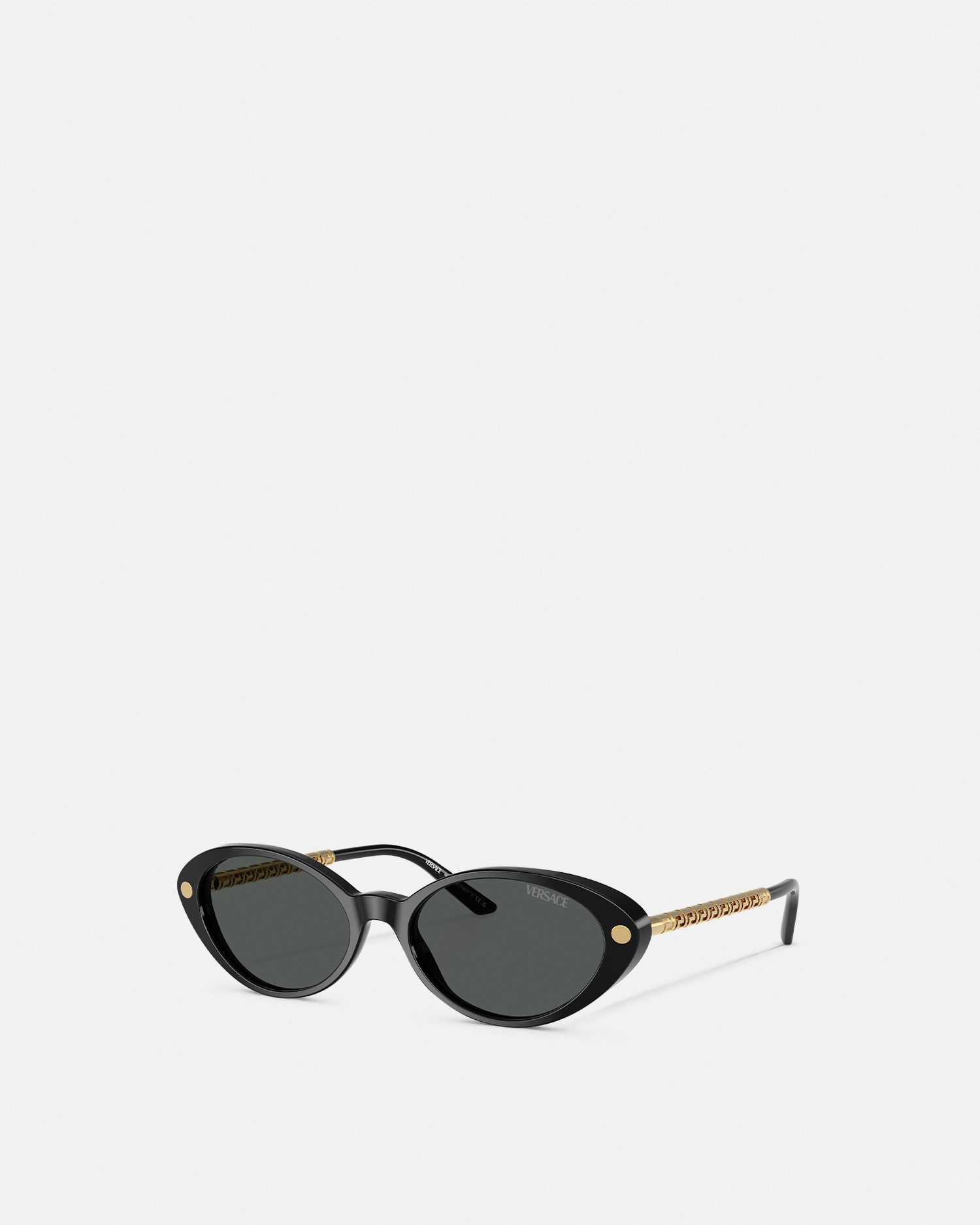 Versace Tubular Greca Oval Sunglasses In Black+gold