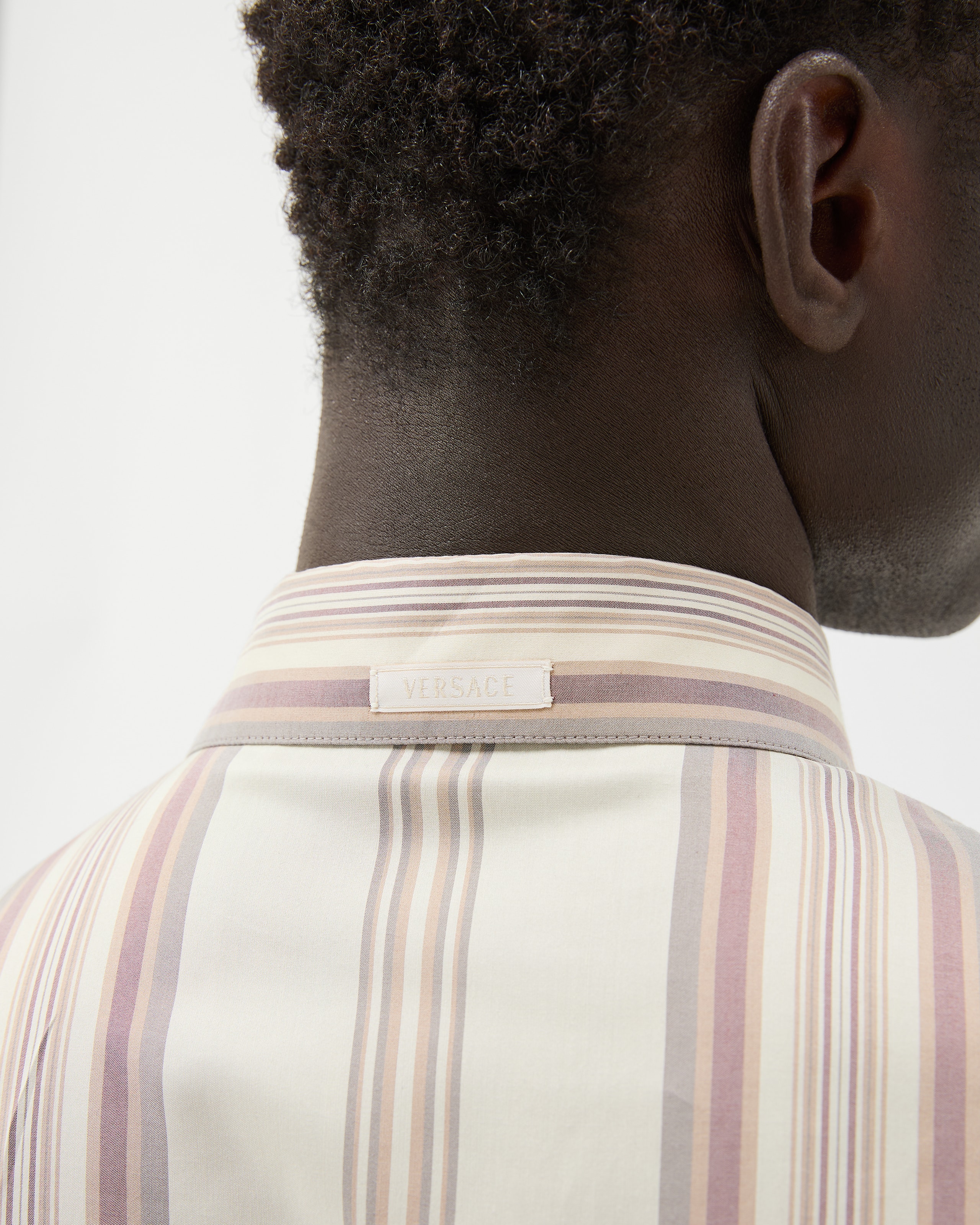 Striped Silk Loose Shirt White,Pink | VERSACE US