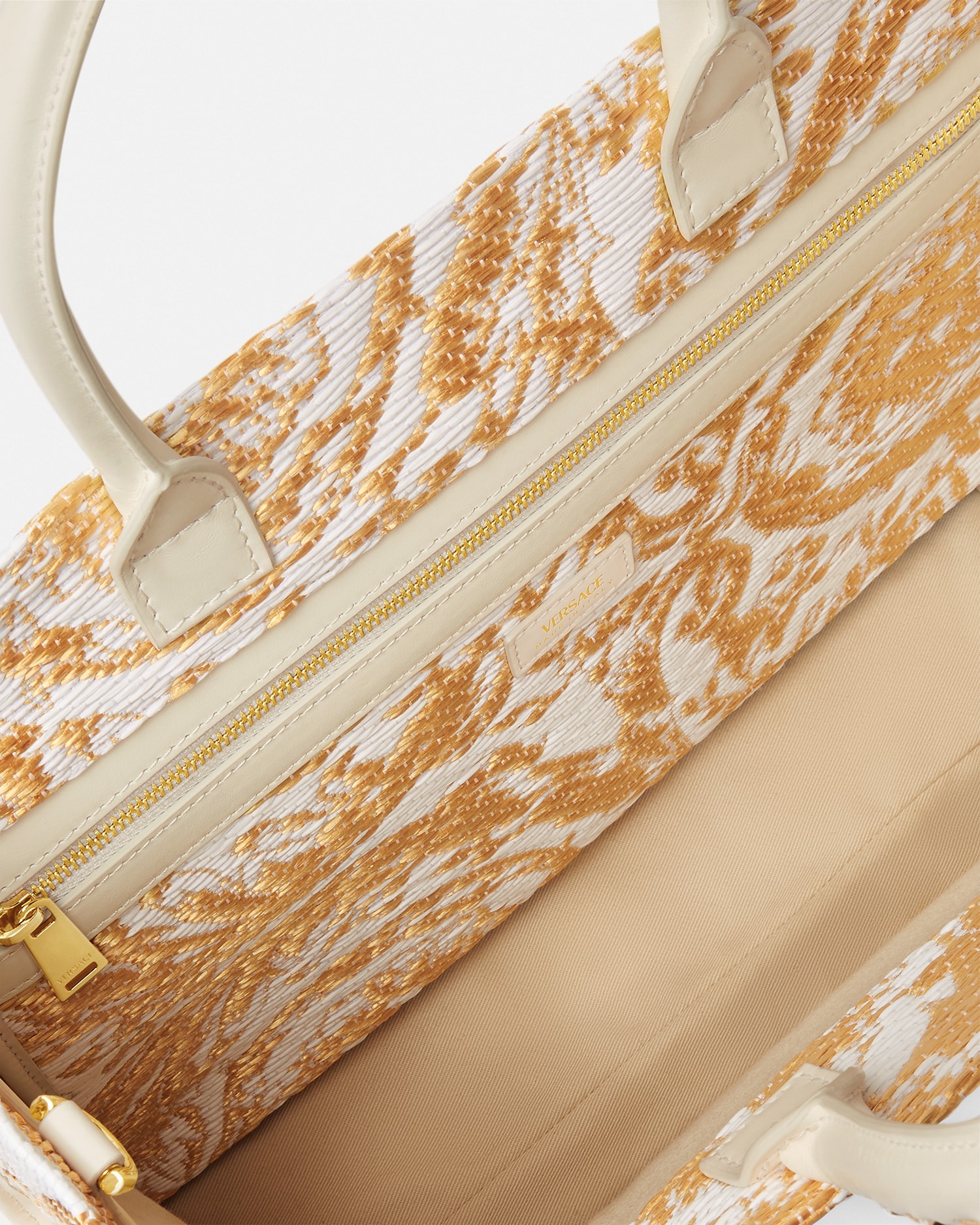 Athena Large Raffia Tote White,Gold | VERSACE US