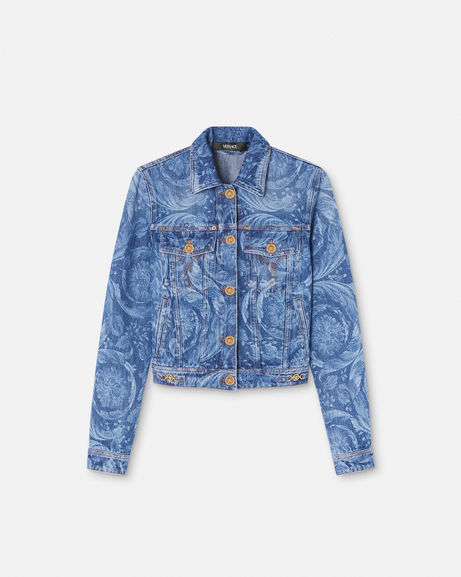 Versace Barocco Printed Denim Jacket In Blue