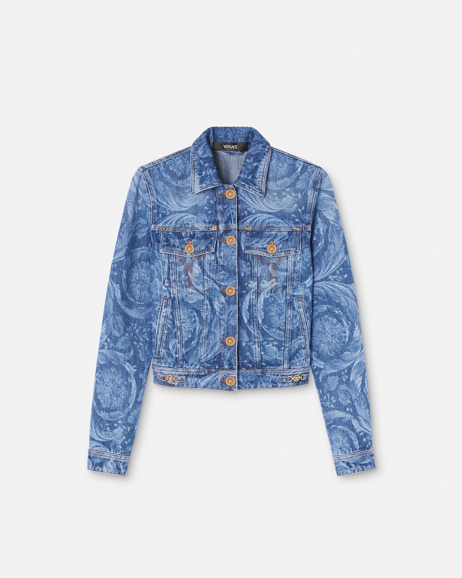 Shop Versace Barocco Classic Denim Jacket In Blue