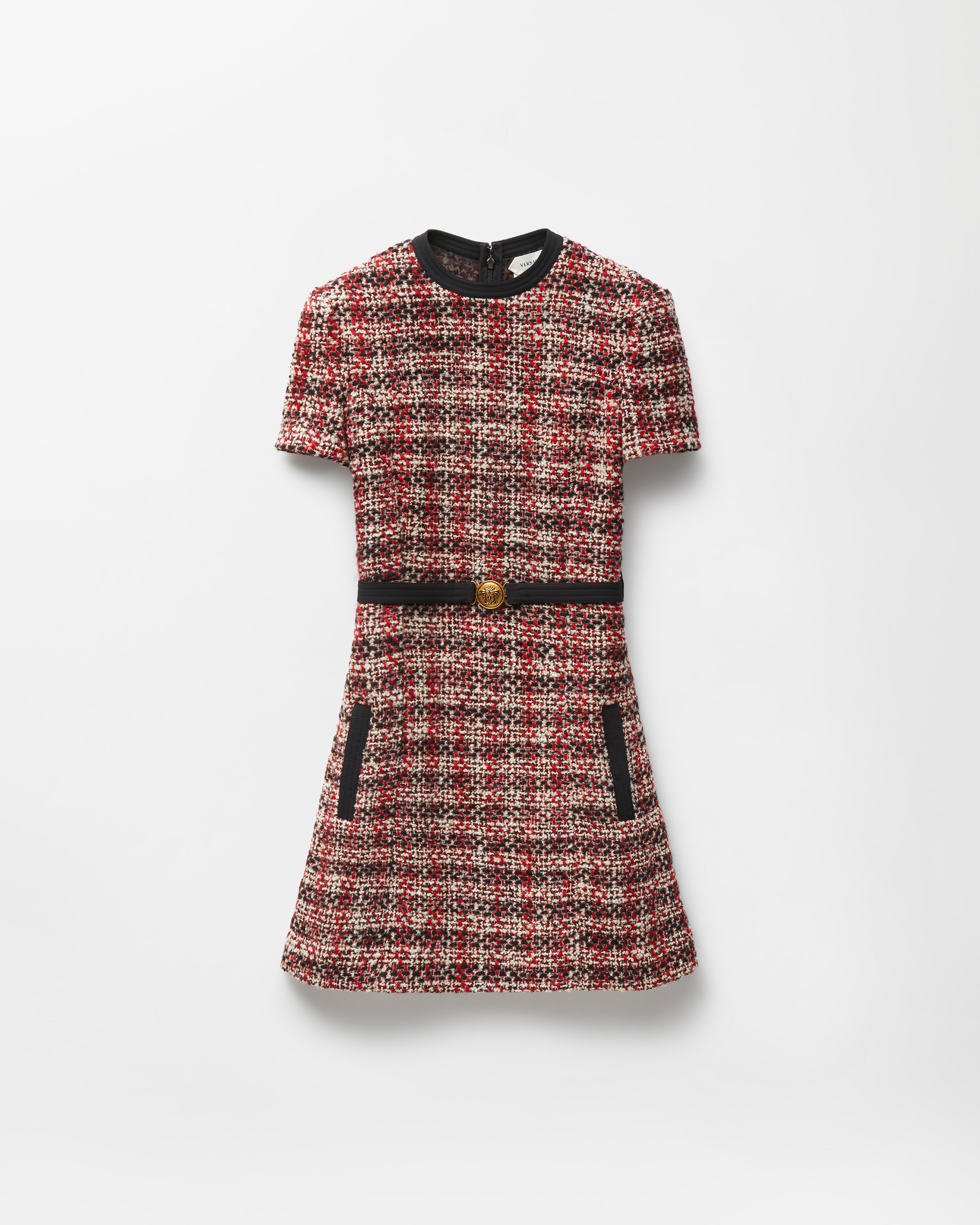 Versace Tweed Mini Dress In Black+red