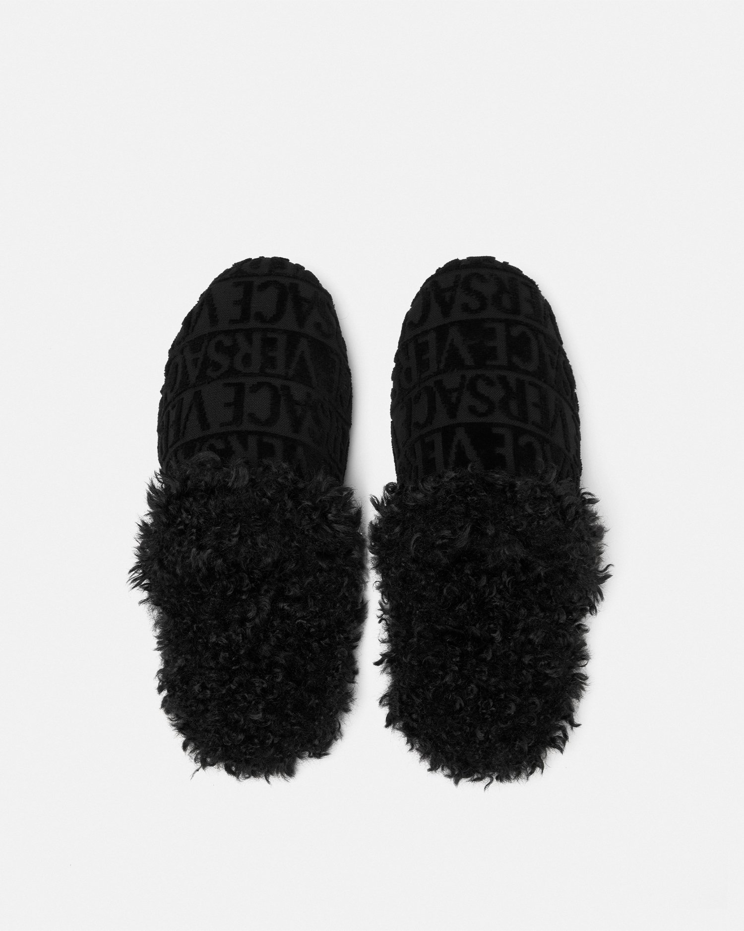 Versace Allover Faux-Fur Slippers