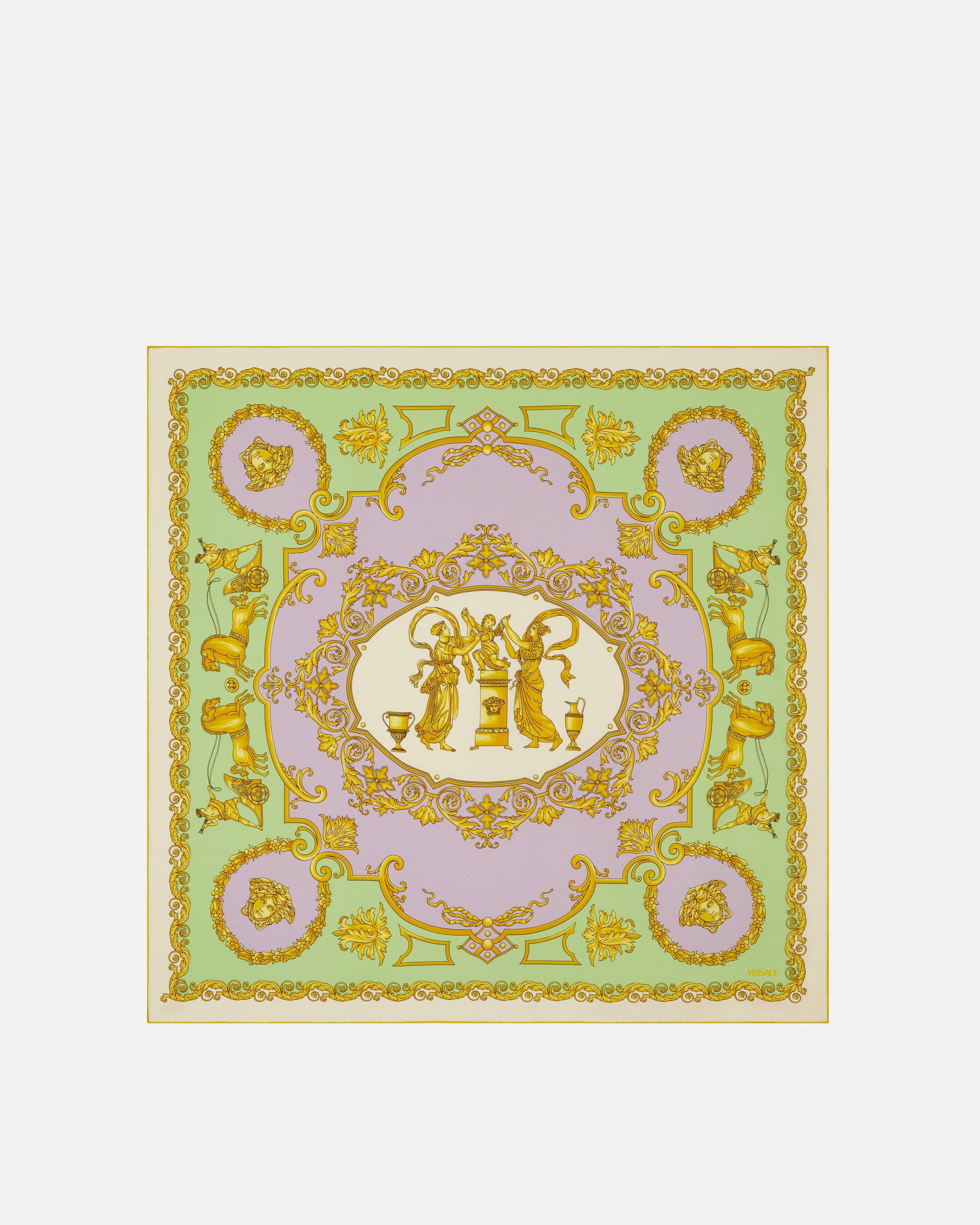 Printed Silk Twill Scarf 90 cm Purple,Green | VERSACE IN