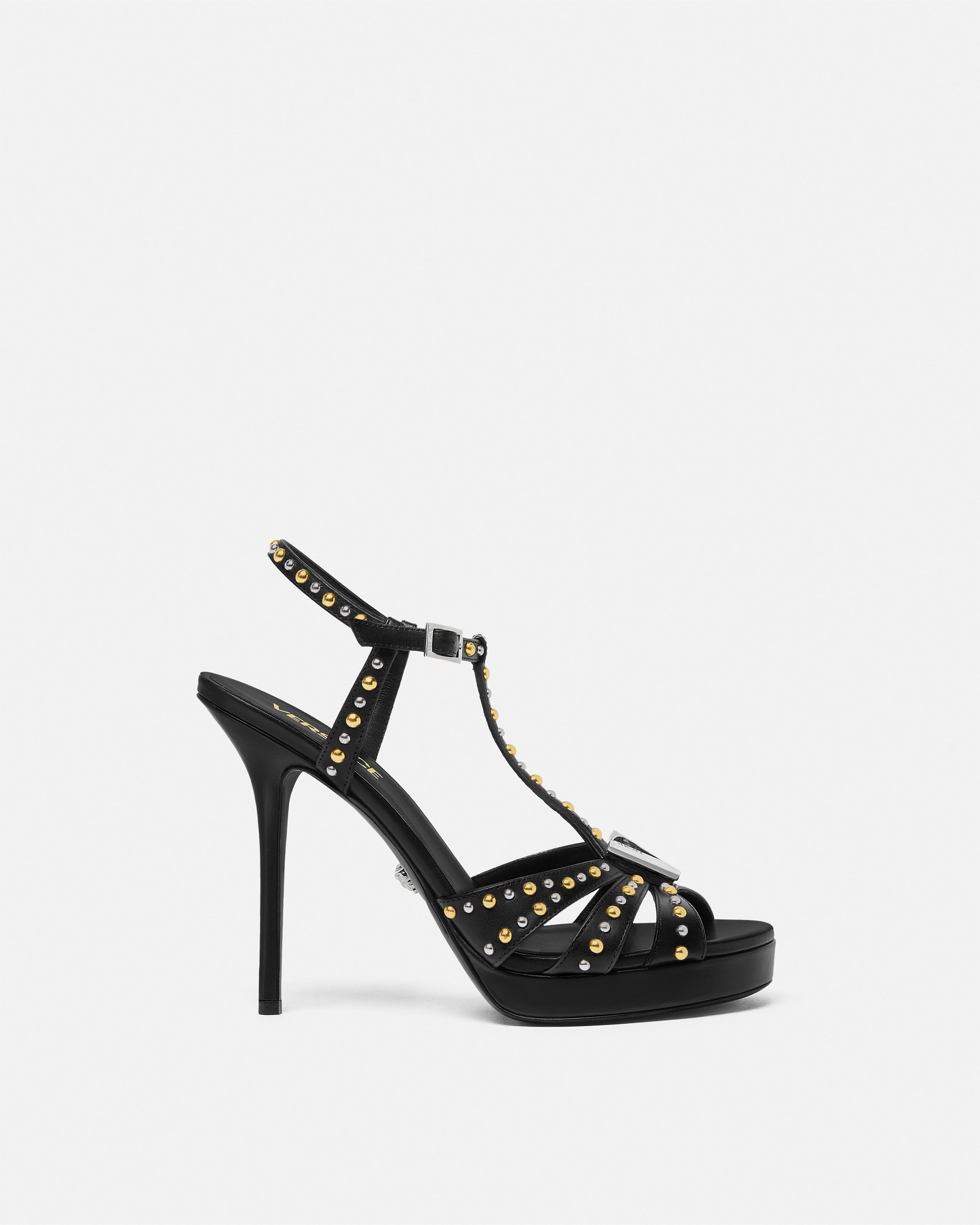 V Embellished Leather Sandals 120 mm