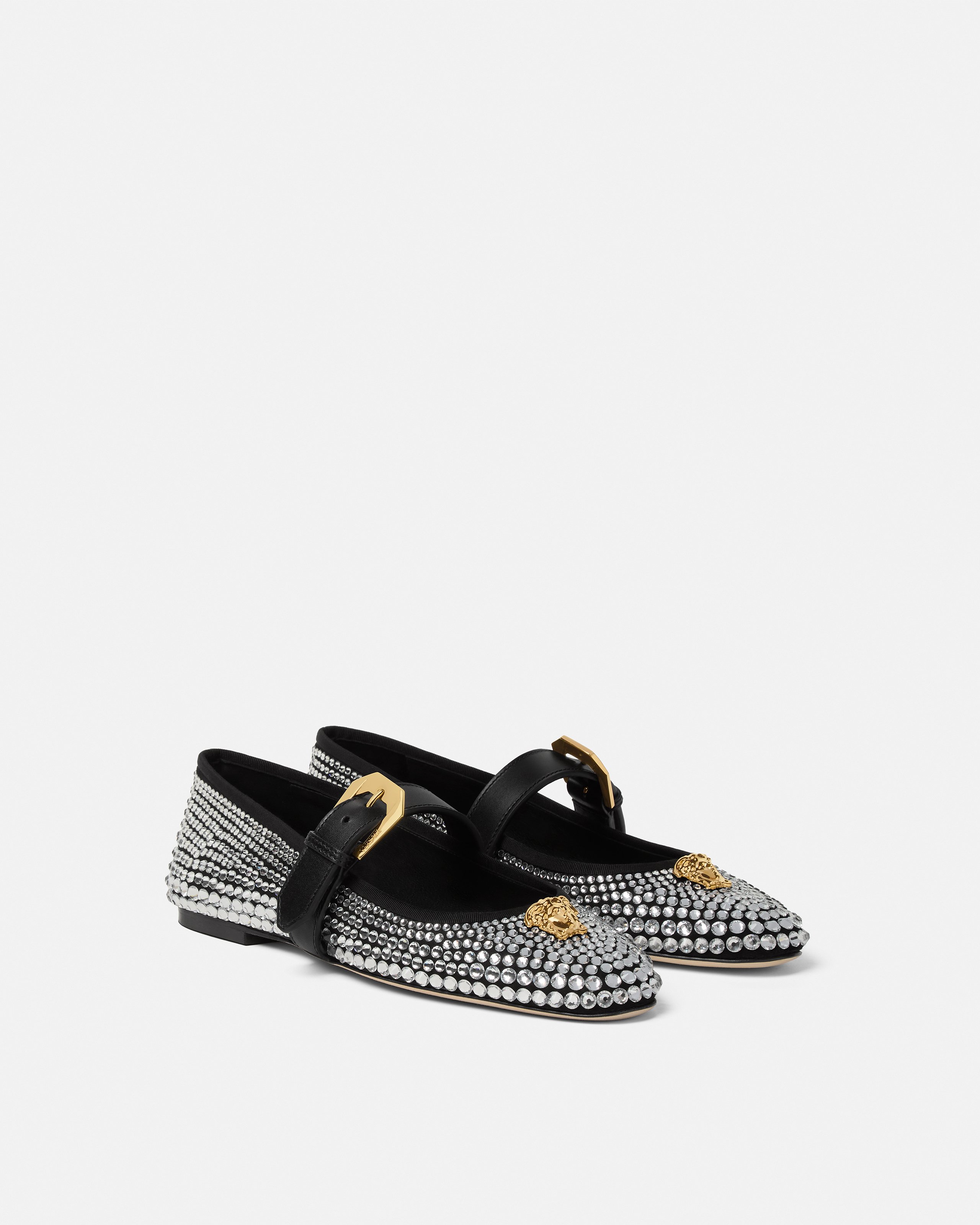 Versace La Medusa Embellished Ballerinas In Silver