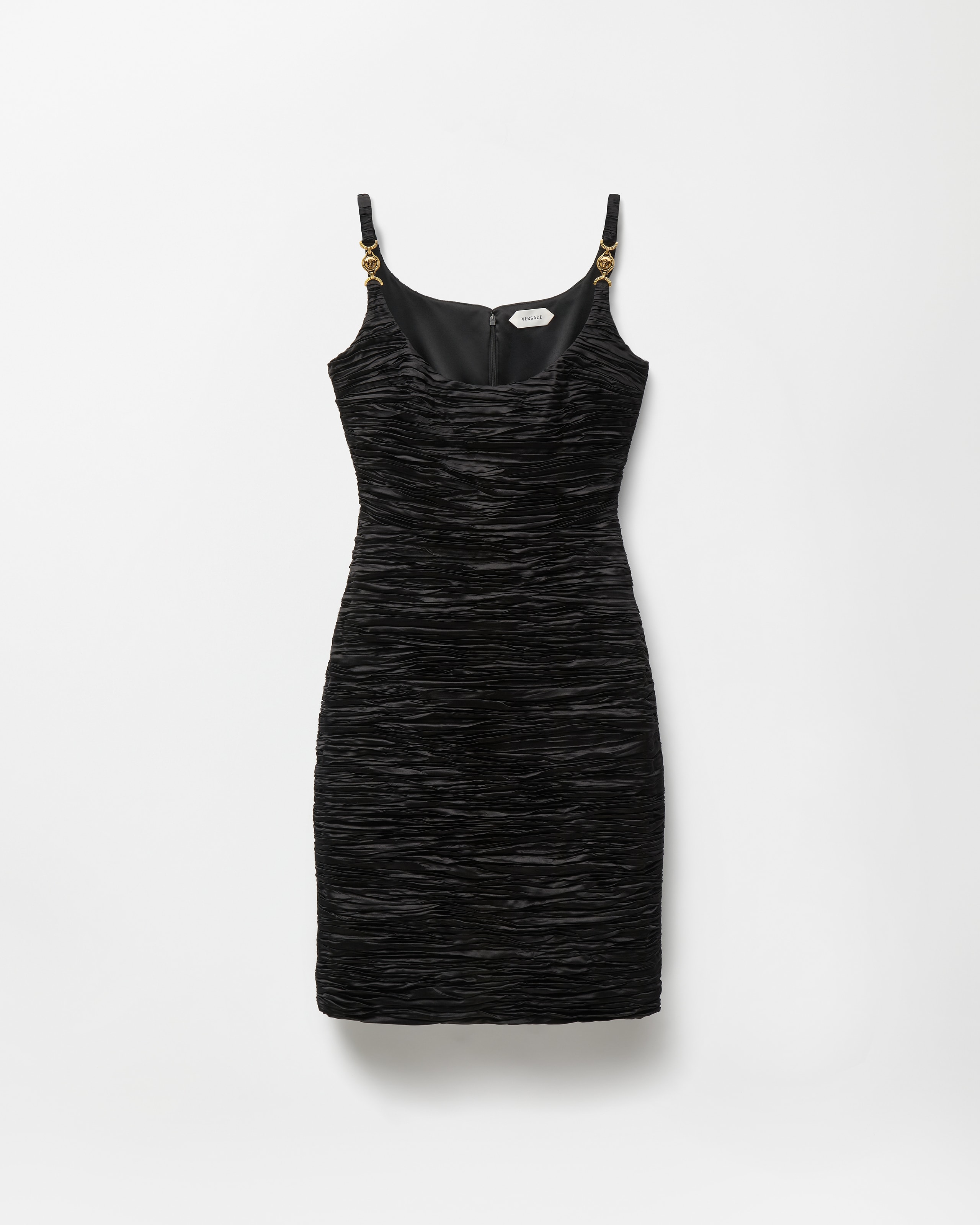 Versace Silk Satin Draped Mini Dress In Black