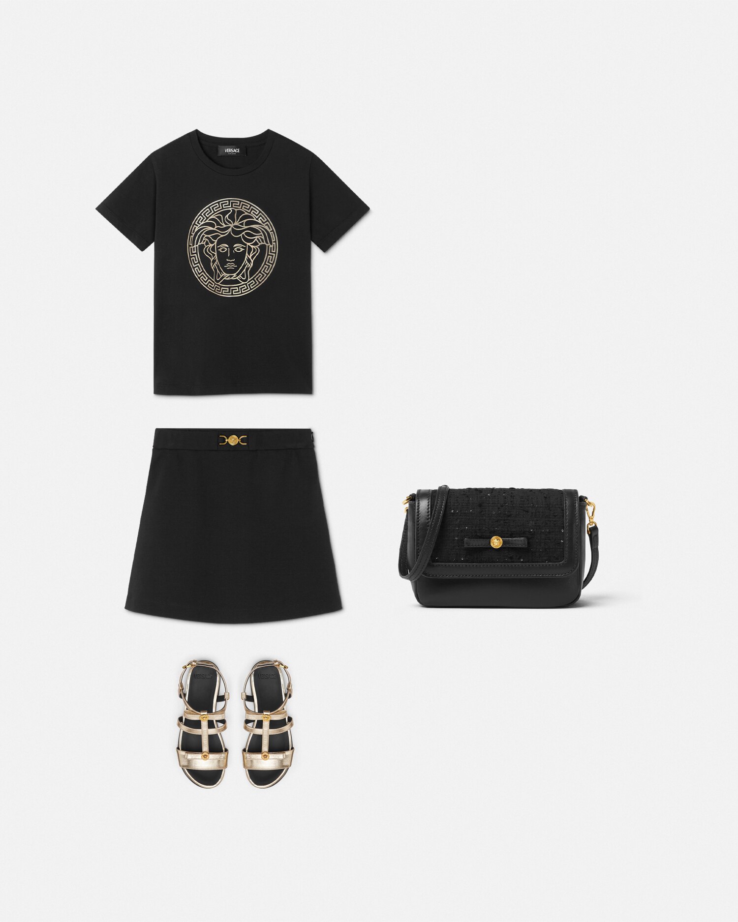 Versace Double Wool Crepe Midi Skirt In Black