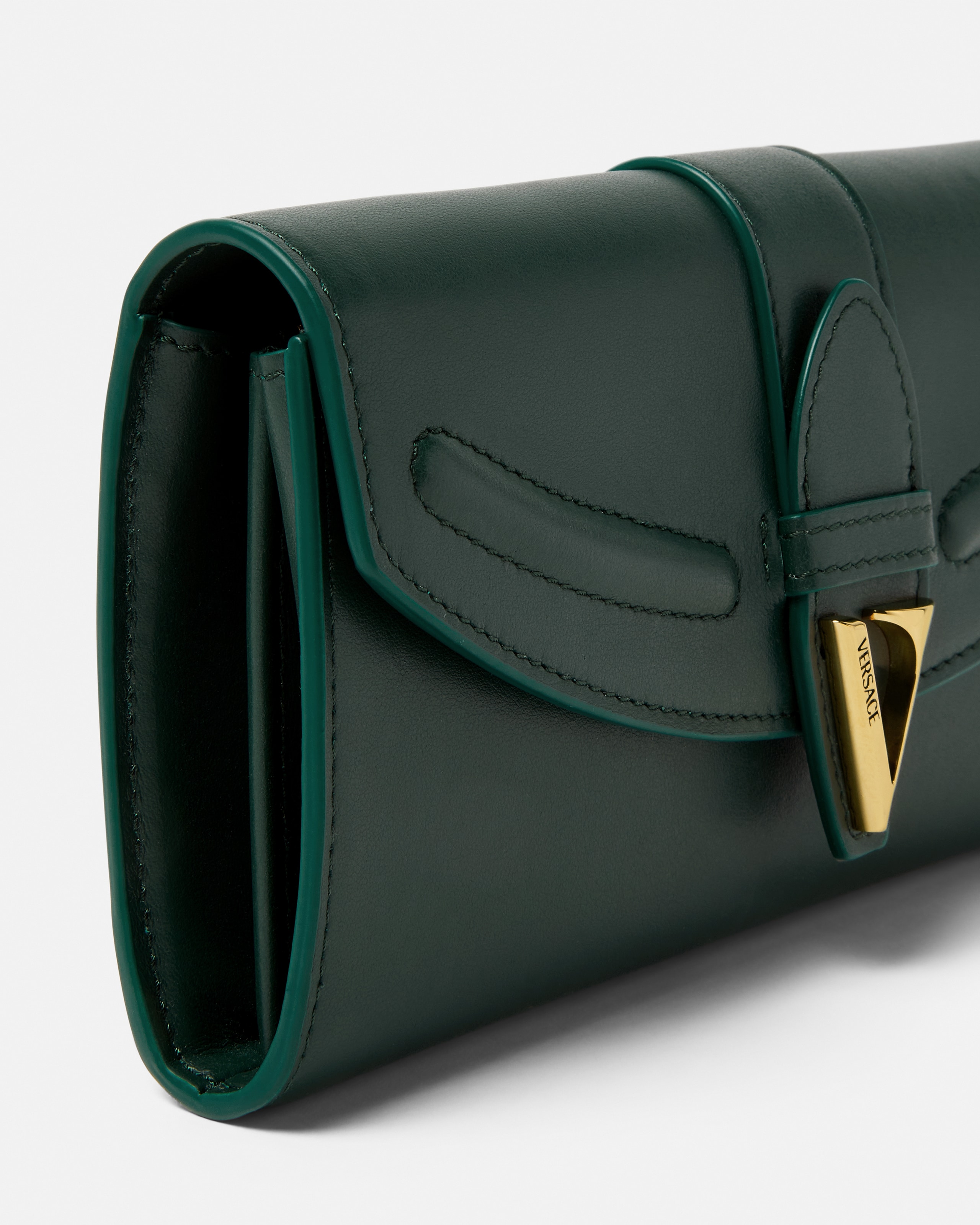 V Leather Wallet On Chain Green | VERSACE US