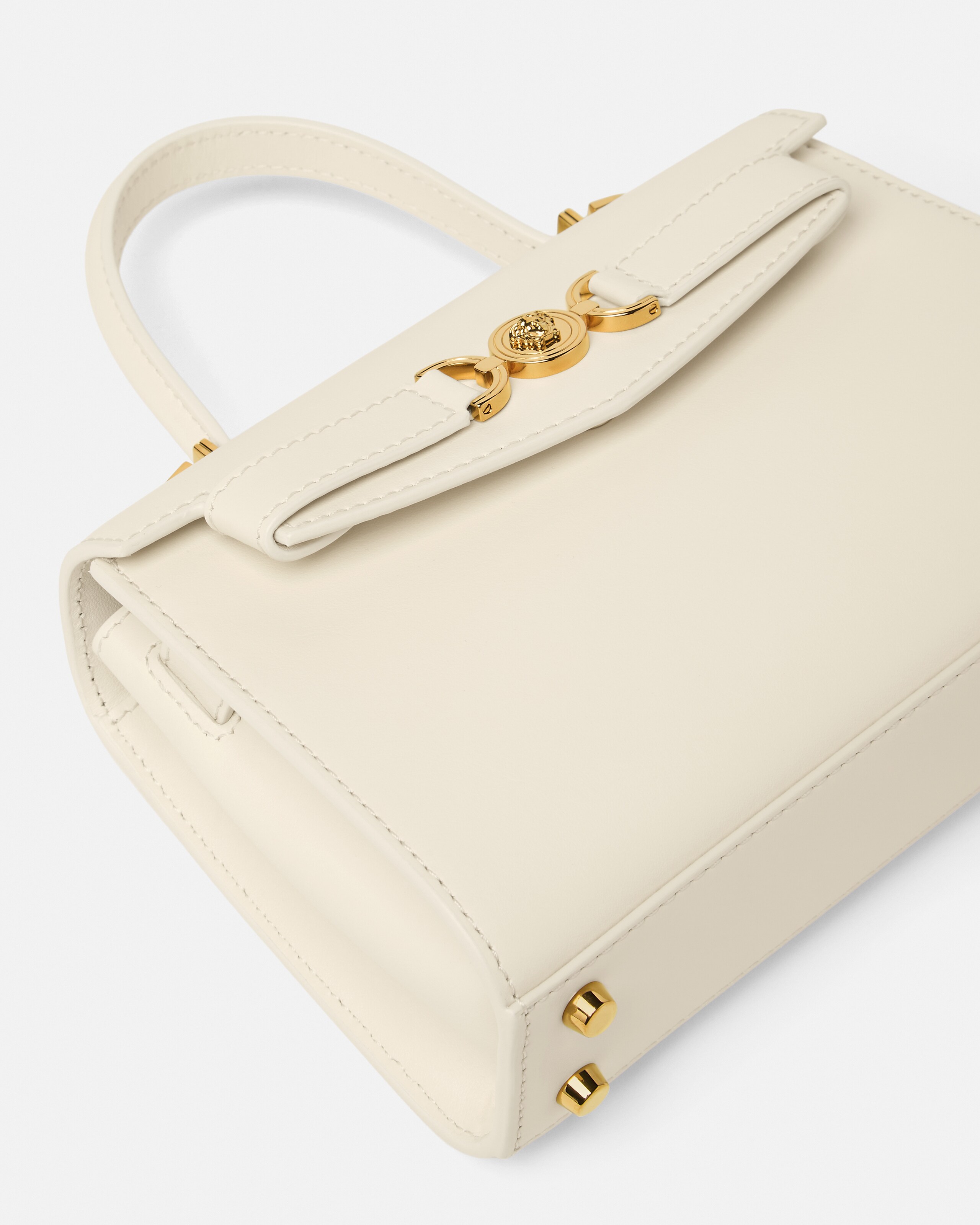 Medusa '95 Small Leather Top-Handle White,Gold | VERSACE US