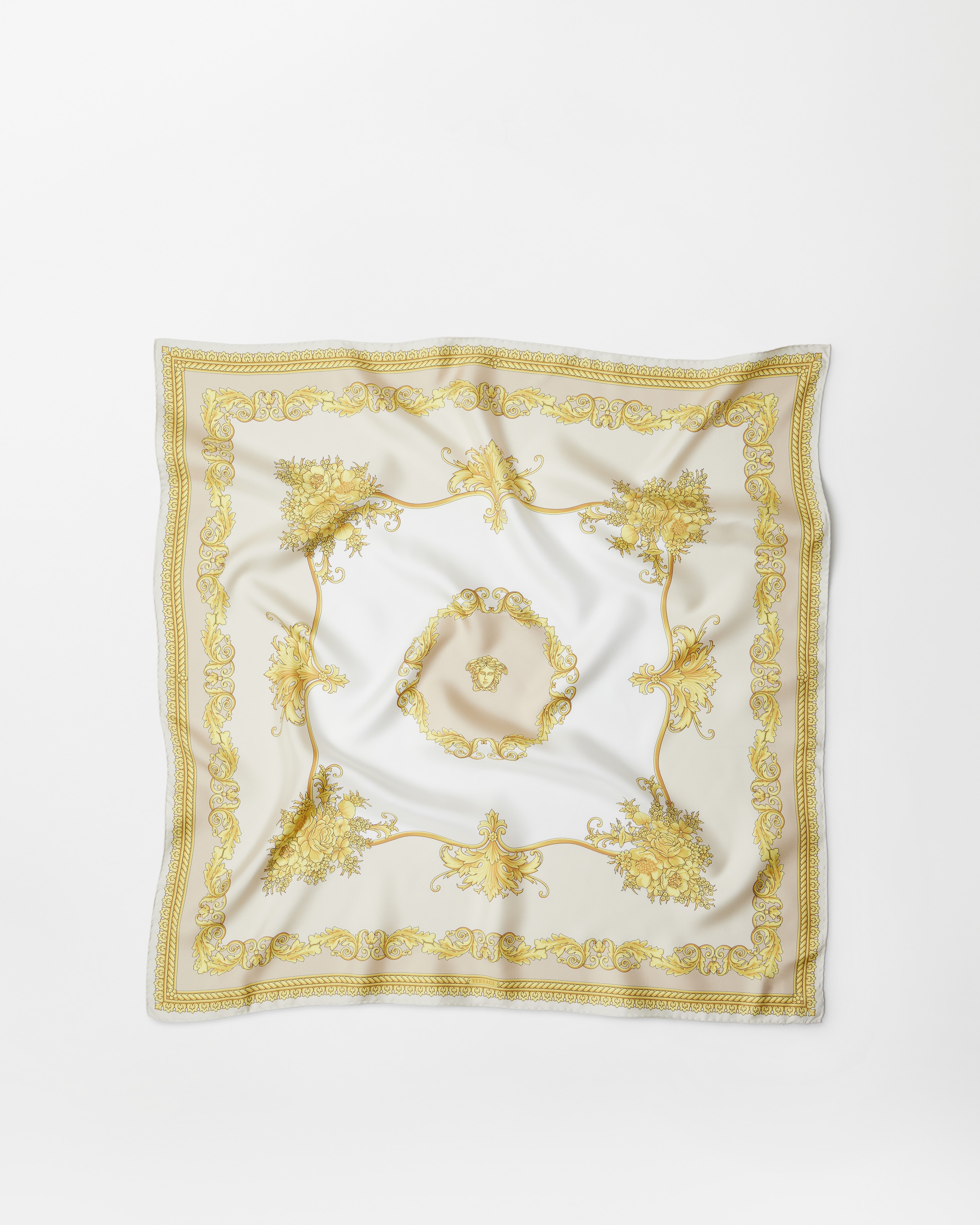 Versace Printed Silk Twill Scarf 90 Cm In White+gold