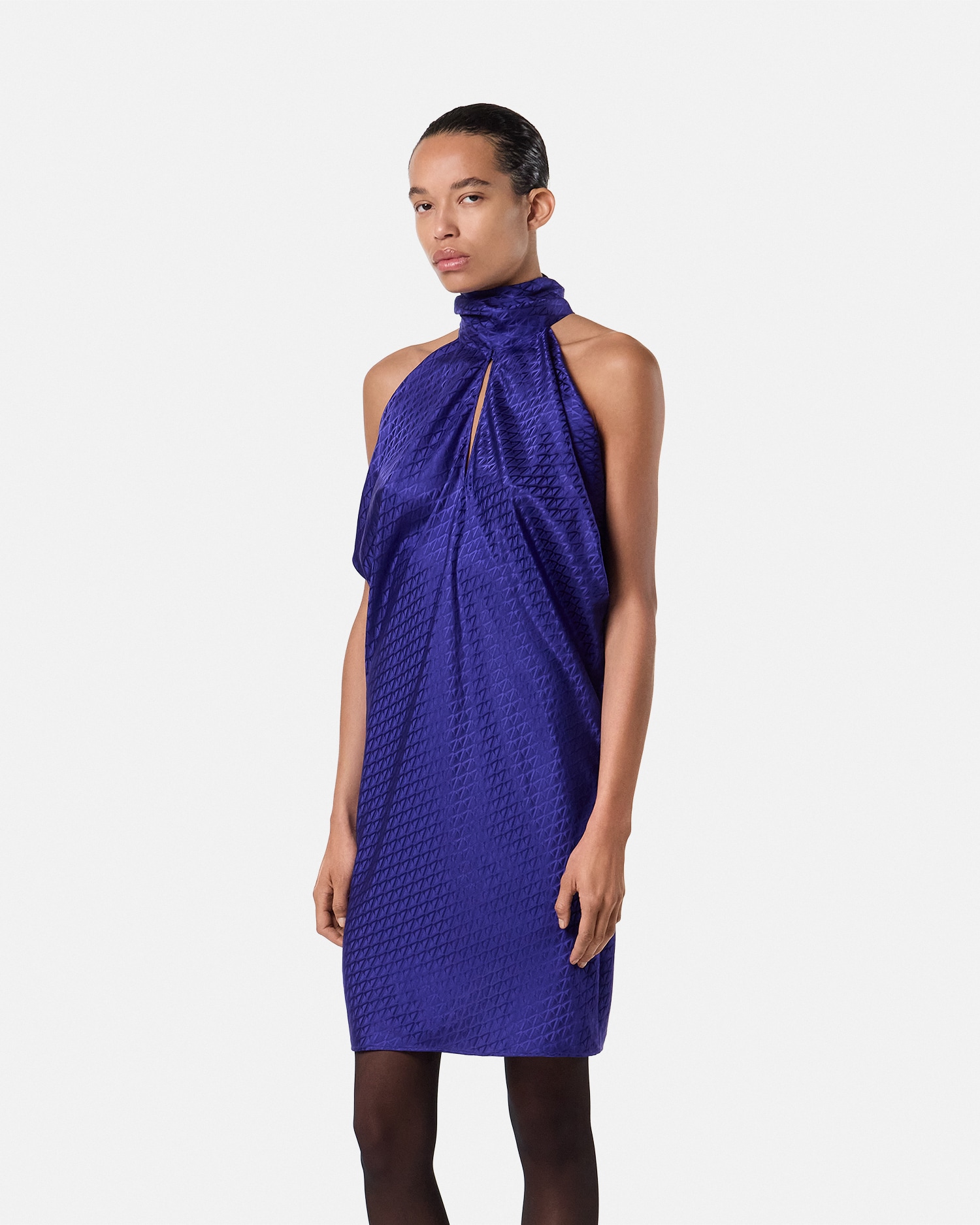 V Allover Jacquard Silk Relaxed Mini Dress