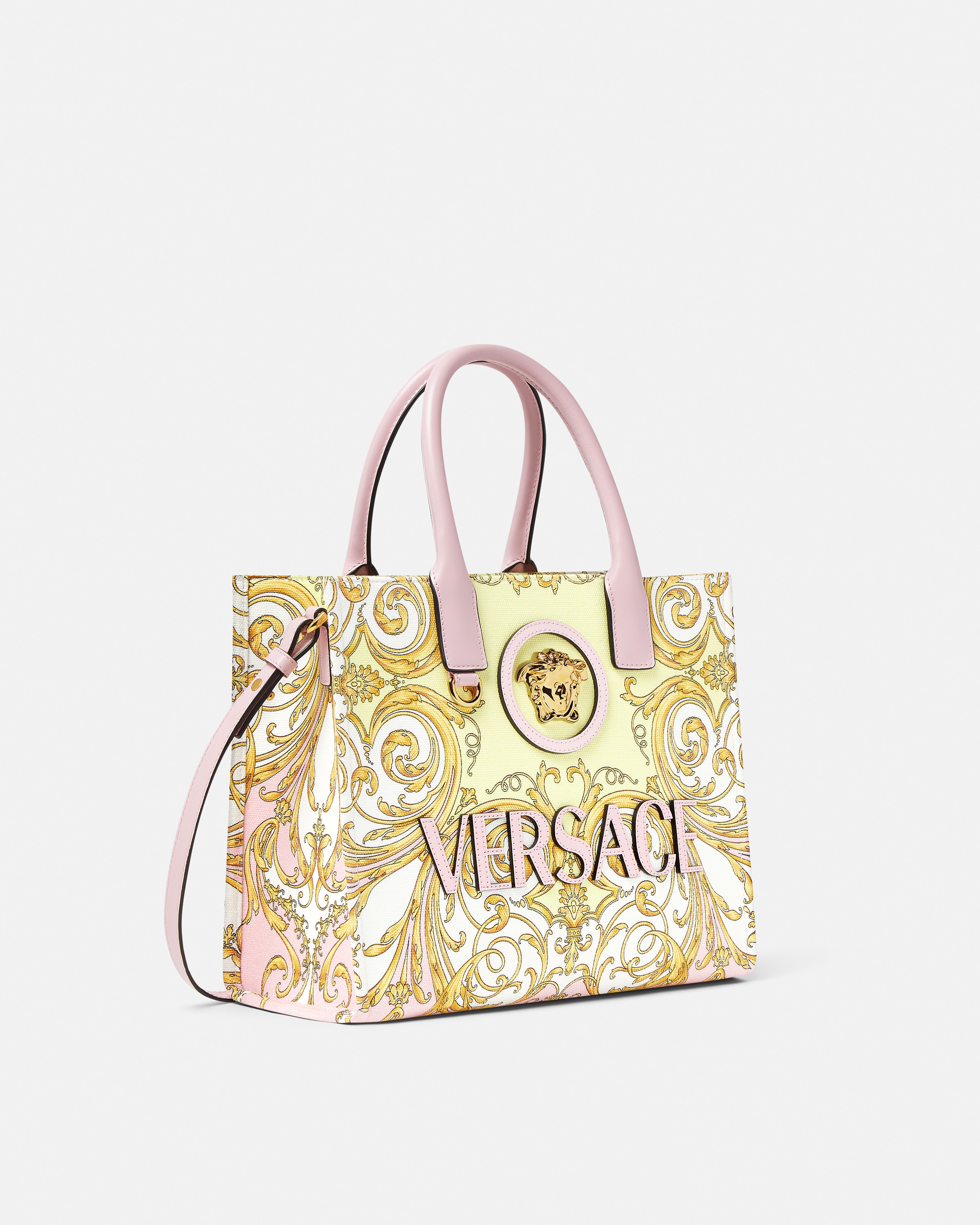 Versace La Medusa Printed Small Canvas Tote In Multi