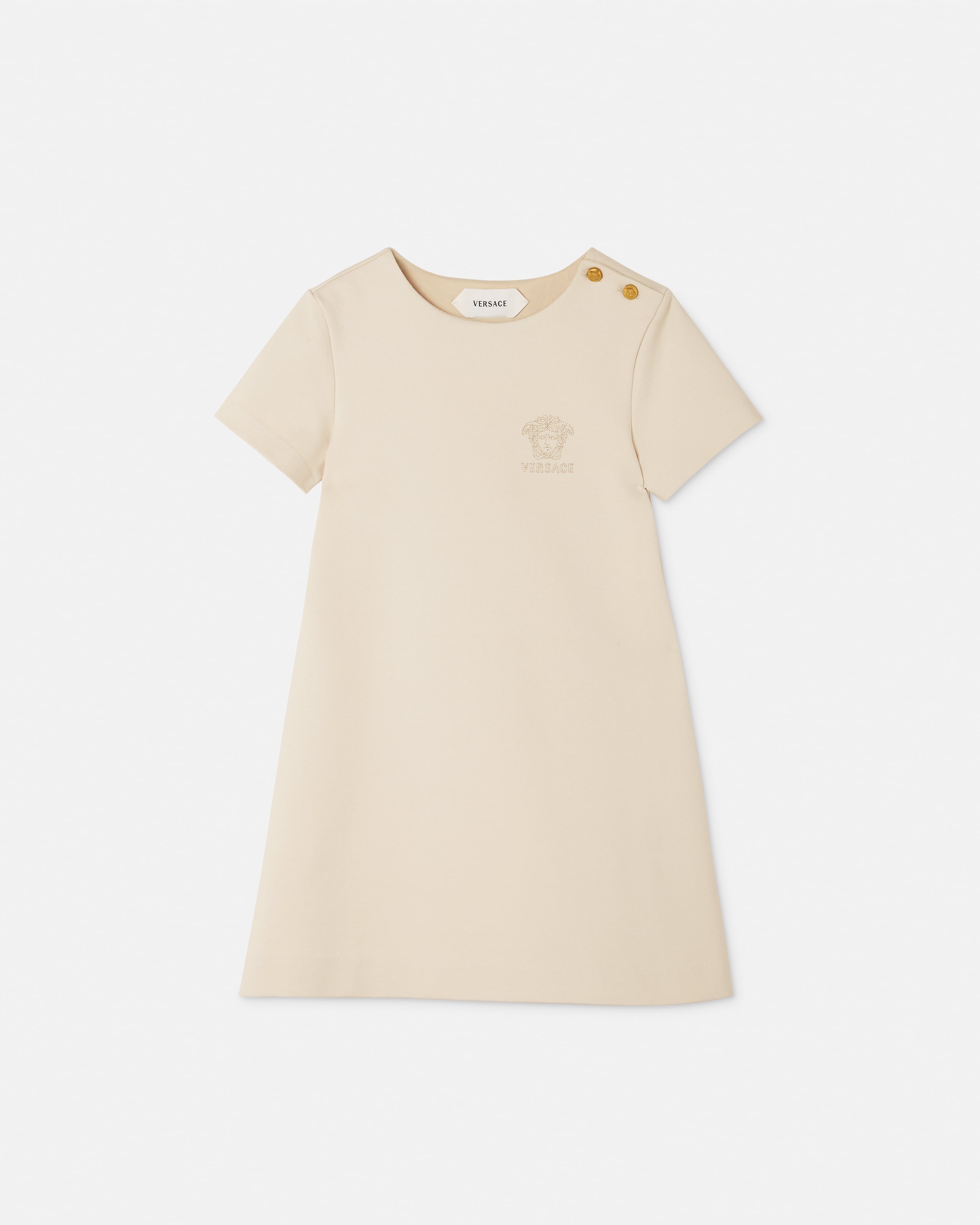 Versace Kids Embroidered-logo Milano-stitch Dress In Neutral